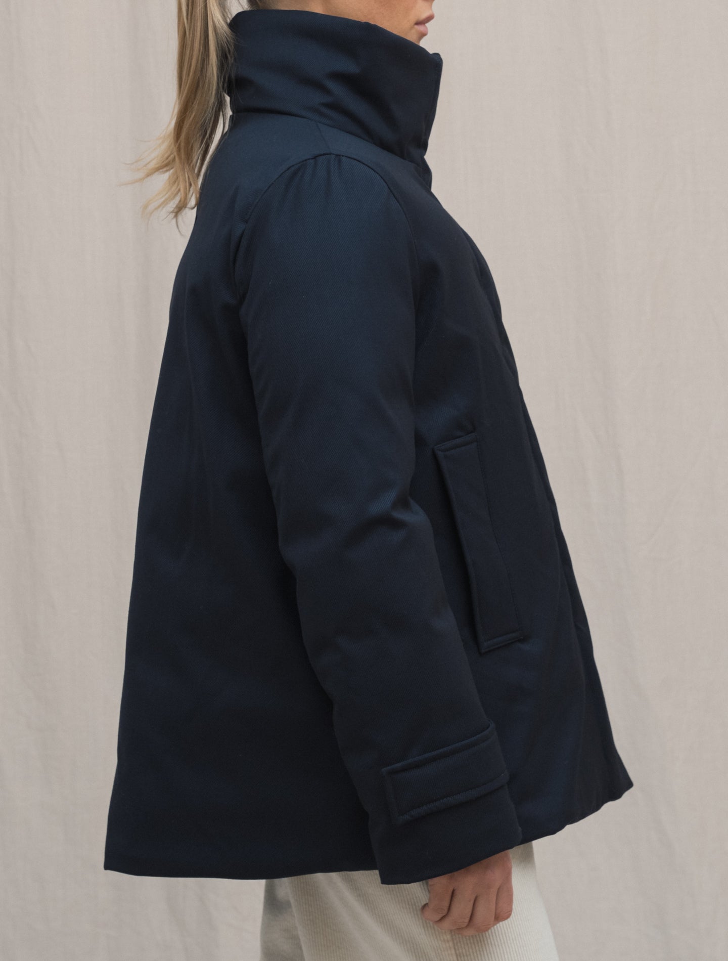 Larry Twill Wool Down Jacket Navy | Gabucci