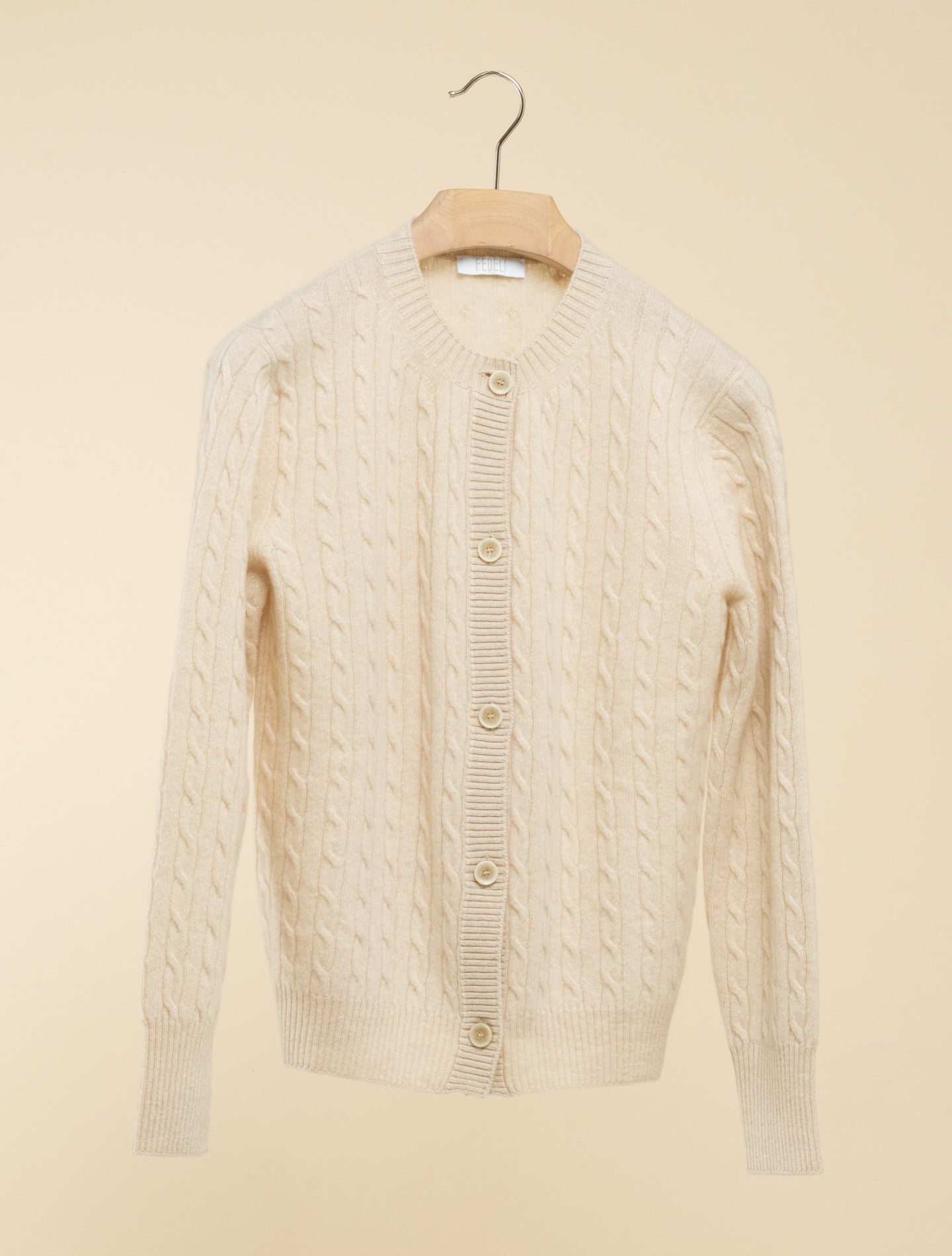 Light Cashmere Cable Cardigan Cream Fedeli Knitwear IT 40