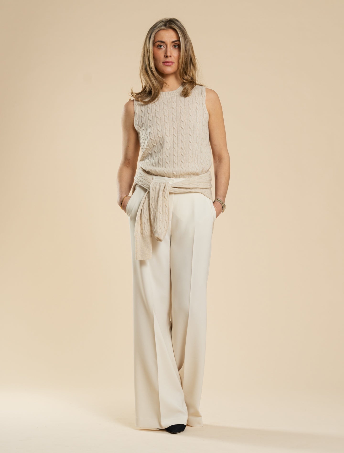 Light Cashmere Cable Top Cream Fedeli Knitwear IT 40