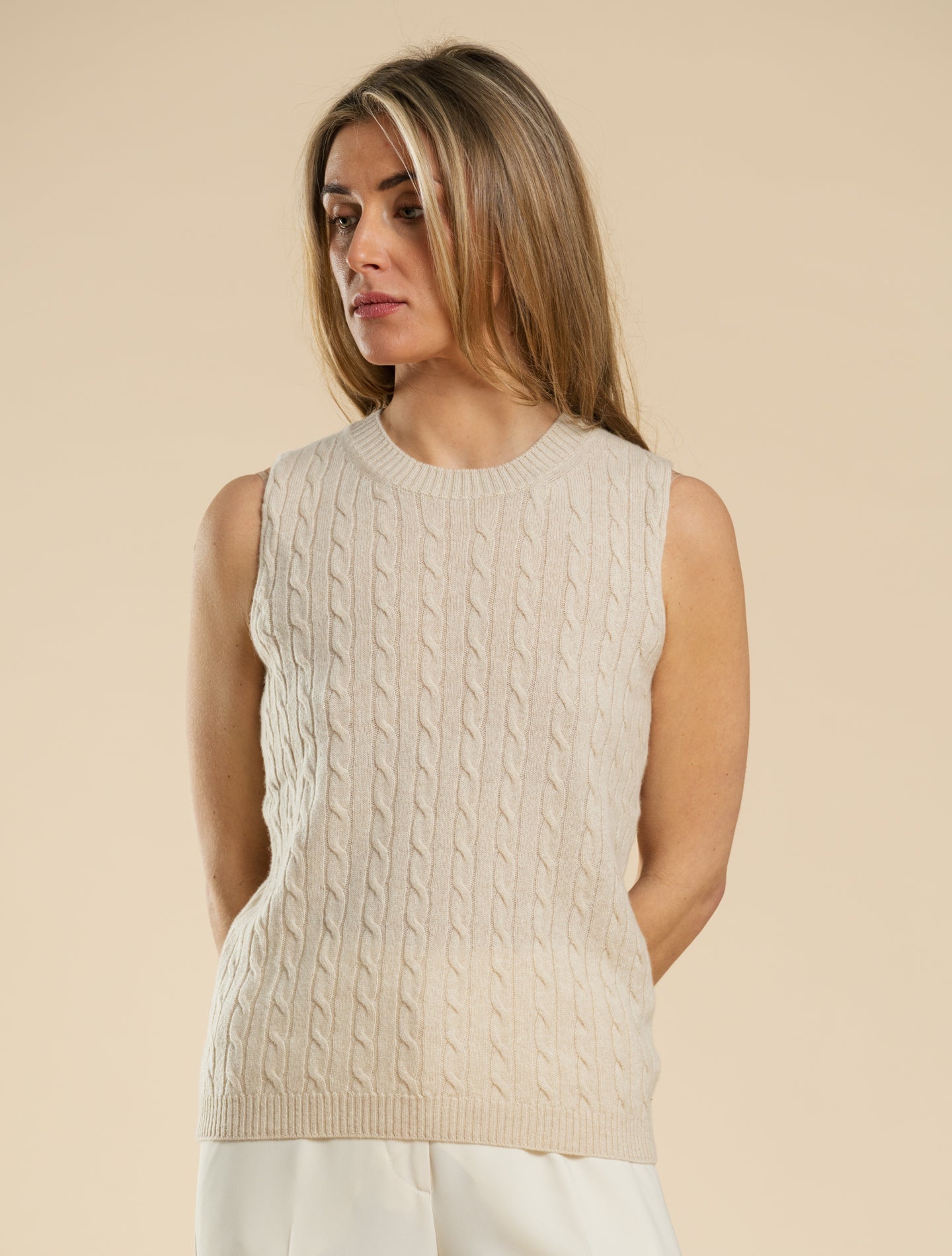 Light Cashmere Cable Top Cream Fedeli Knitwear IT 40
