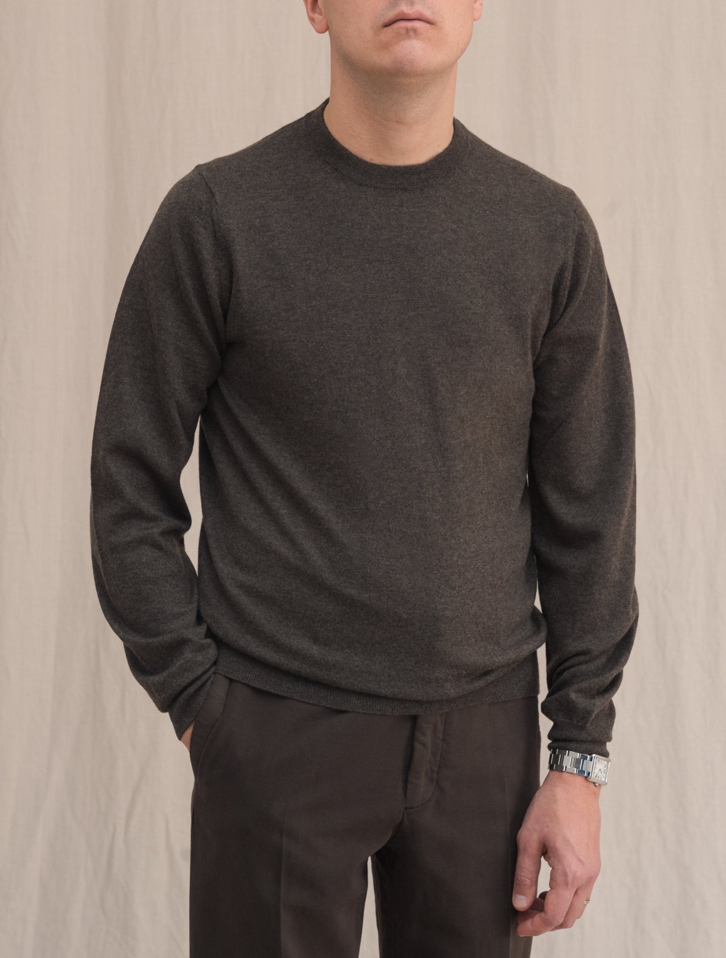 Light Knitted Cashmere Crewneck Brown | Gabucci