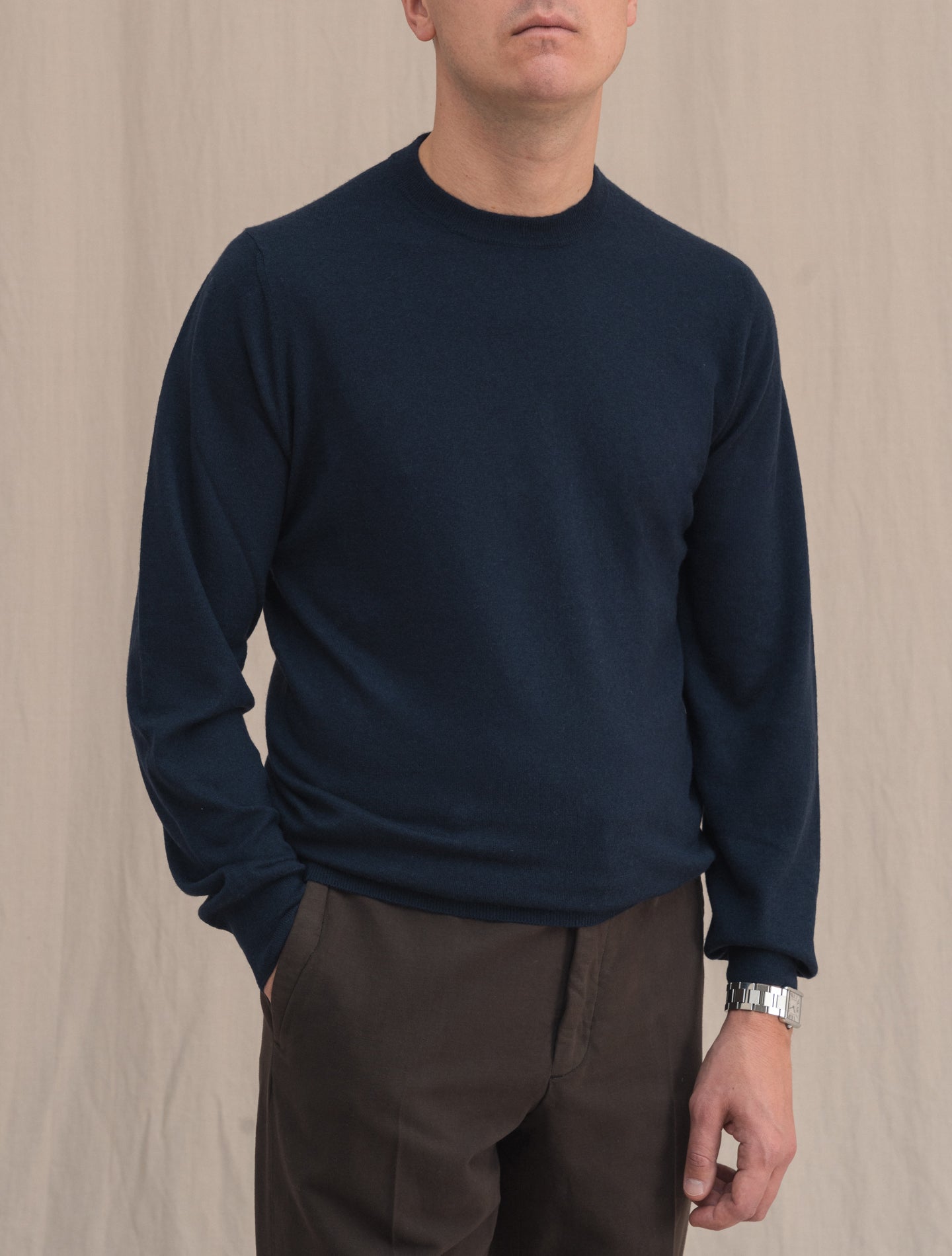 Light Knitted Cashmere Crewneck Navy Gabucci Knitwear 48