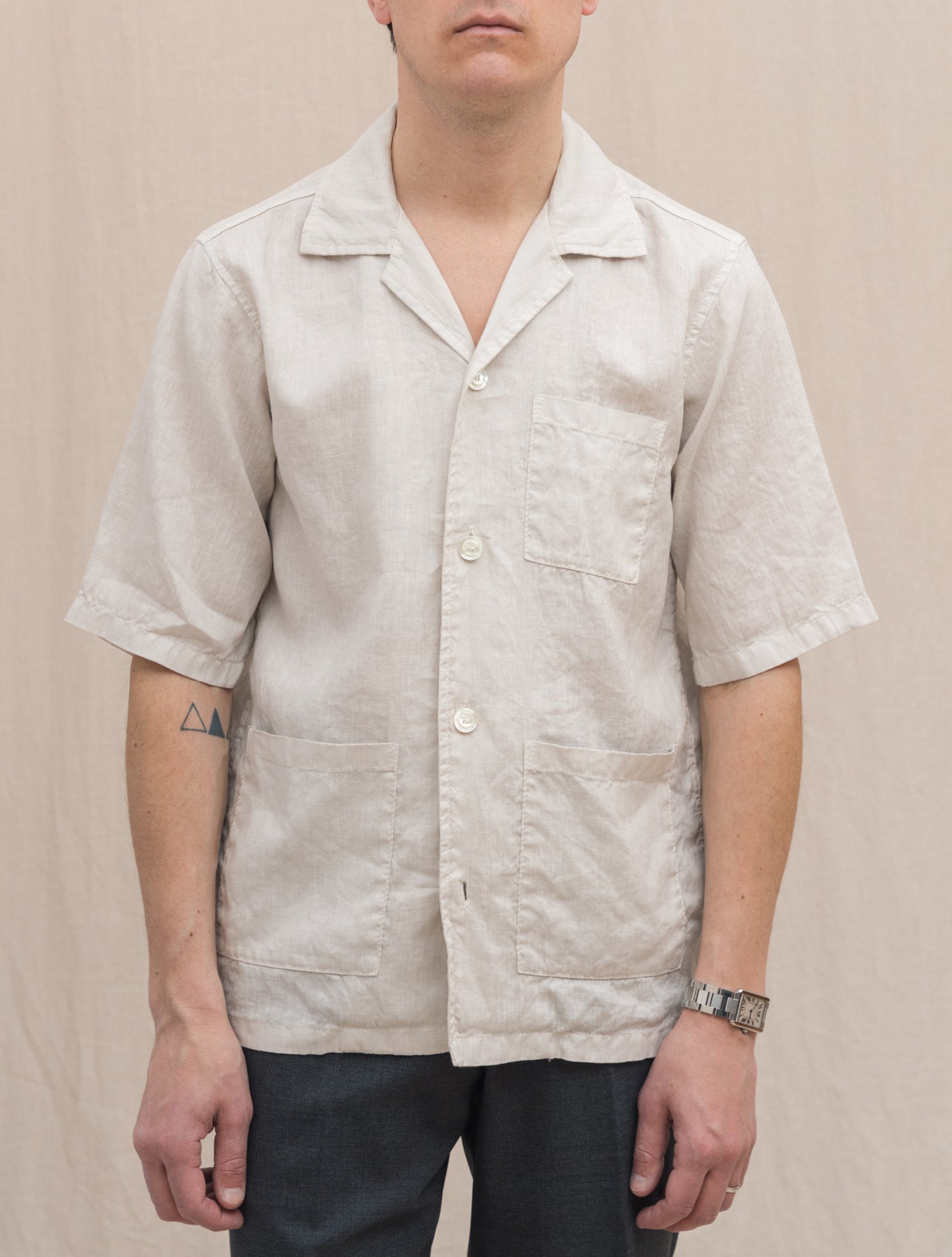 Linen Ago Bowling Shirt Greige Aspesi Shirts Gabucci