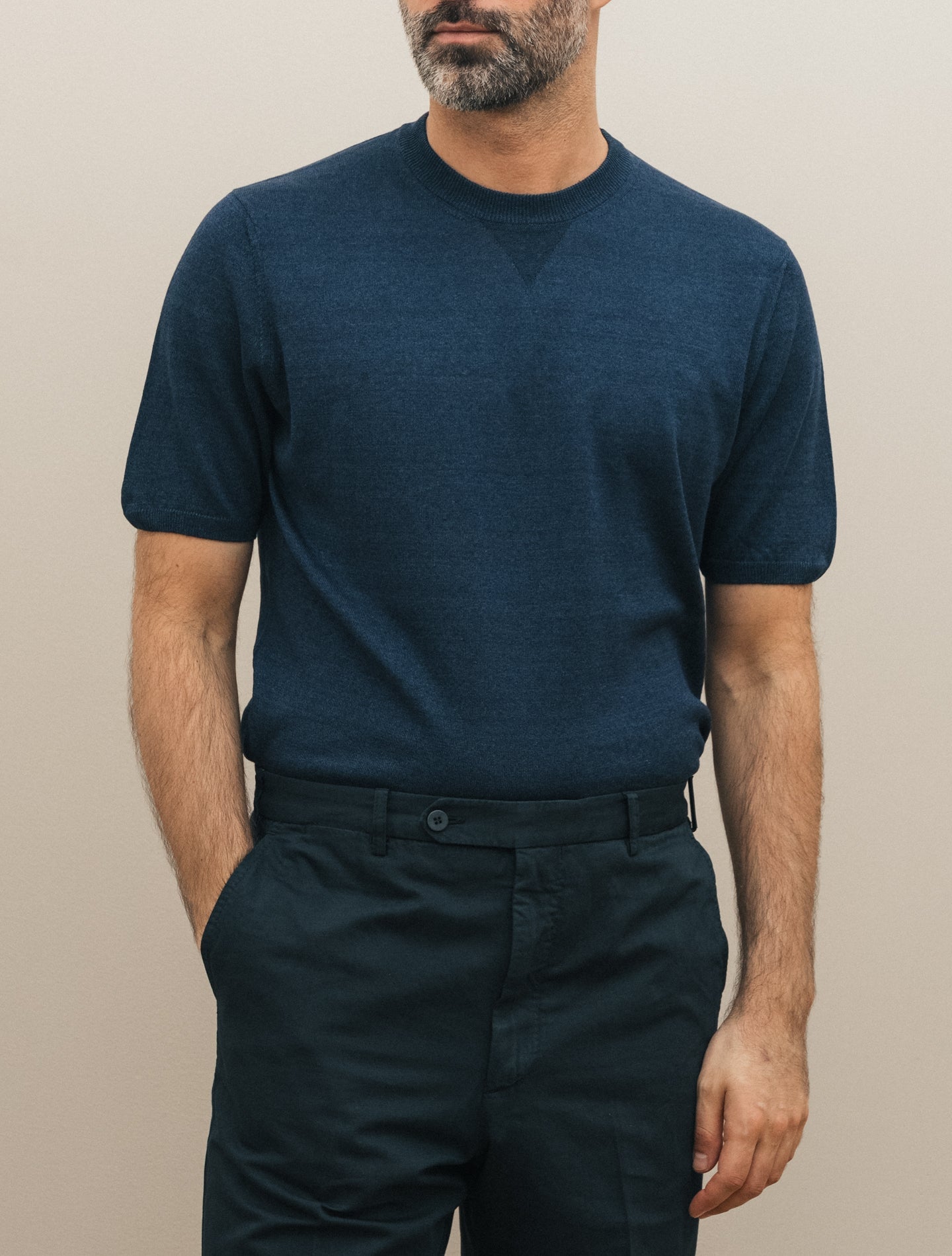 Linen Cotton Sweater T-shirt Navy Fioroni T-shirts 48