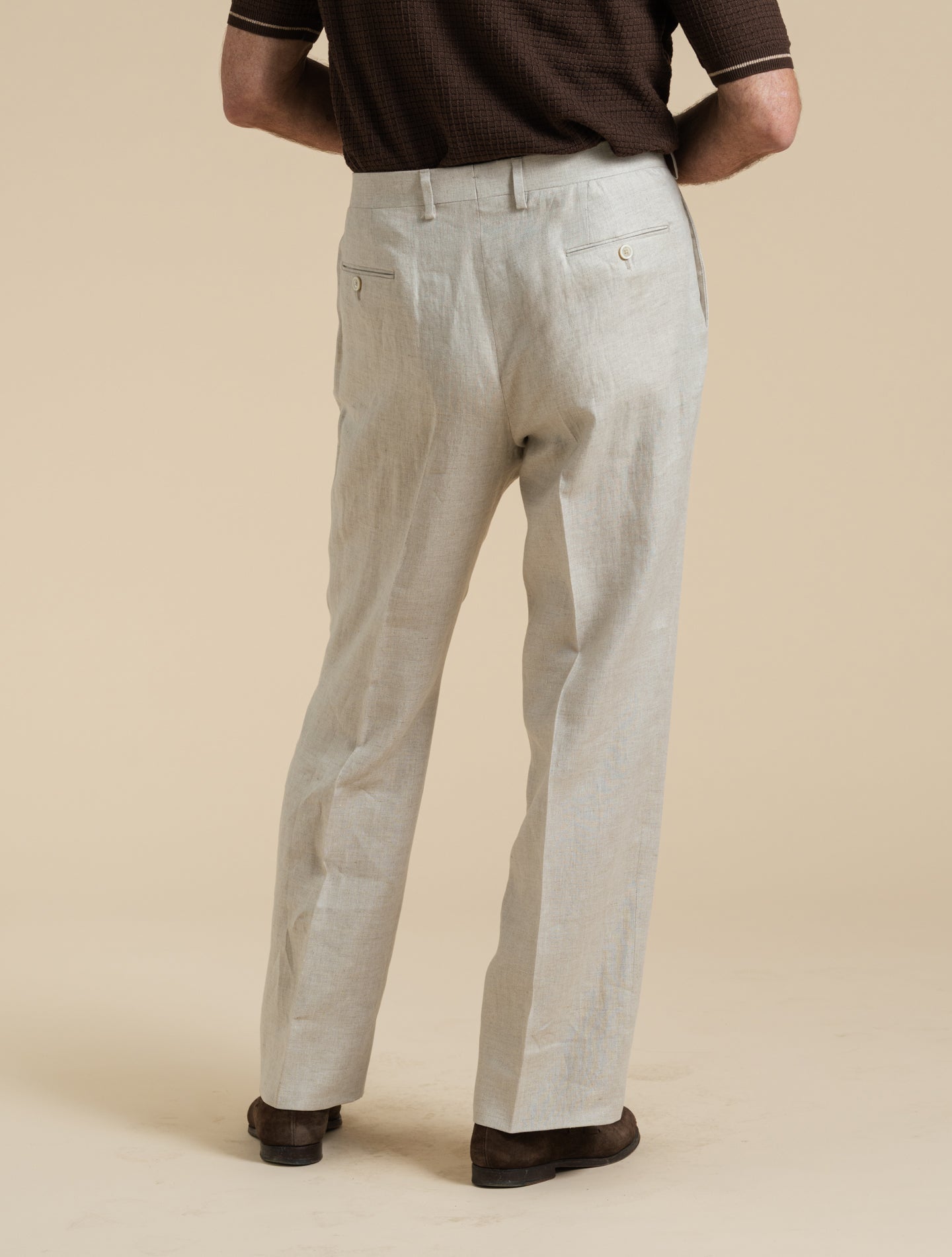 Linen Herringbone Suit Trousers Sand Lardini 48