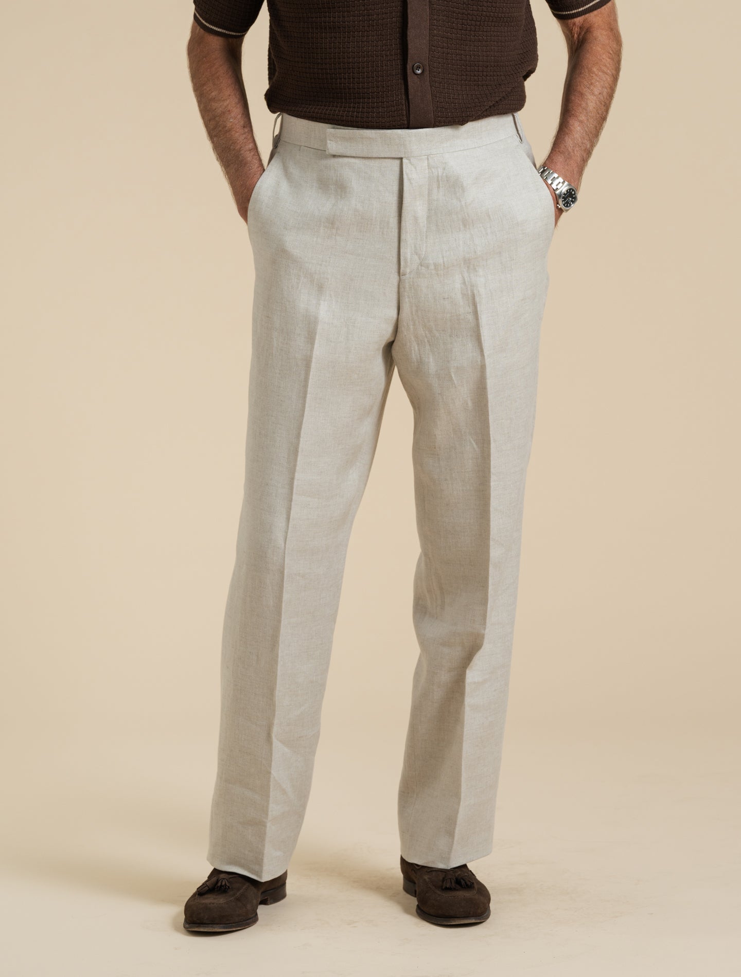 Linen Herringbone Suit Trousers Sand Lardini 48