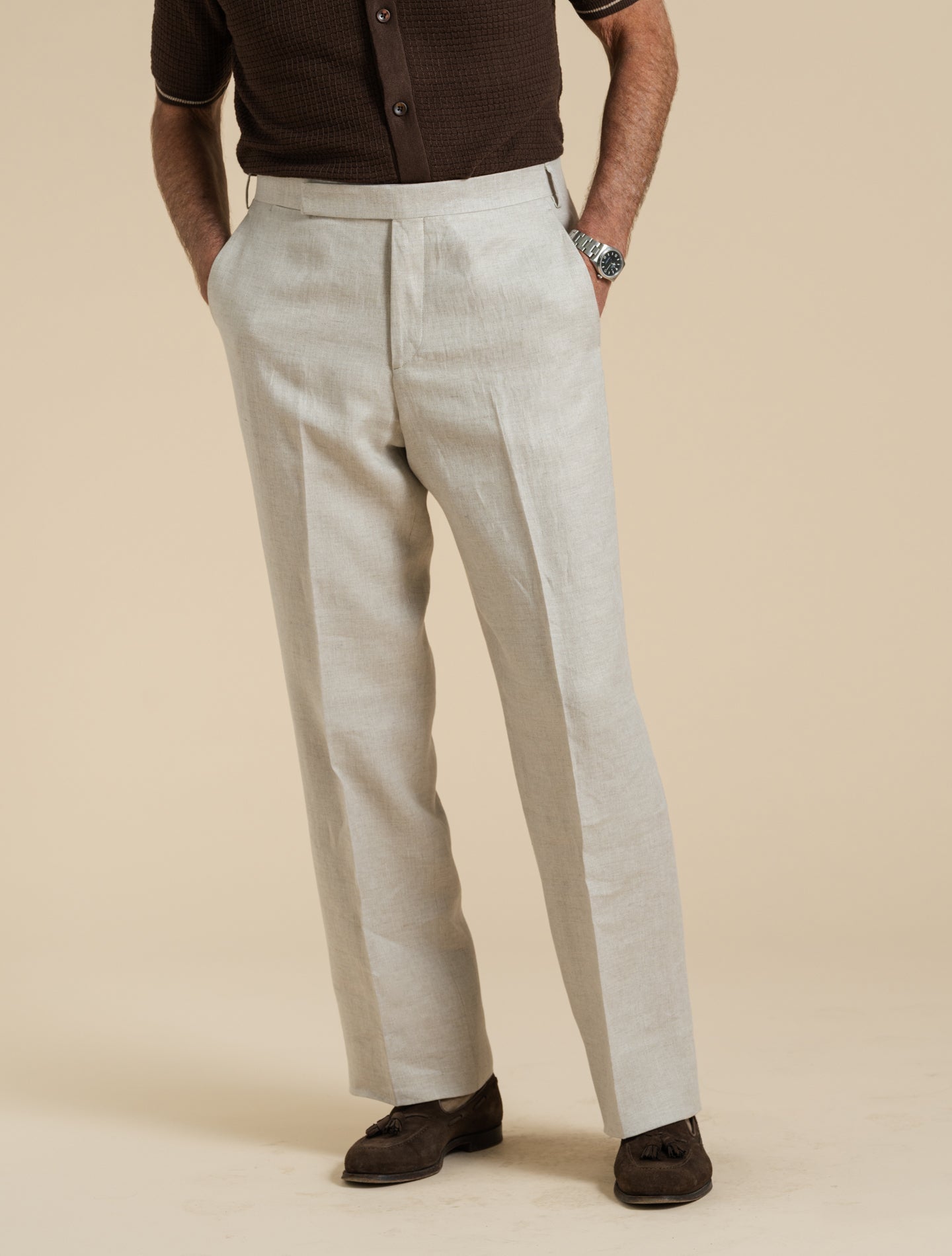 Linen Herringbone Suit Trousers Sand Lardini 48