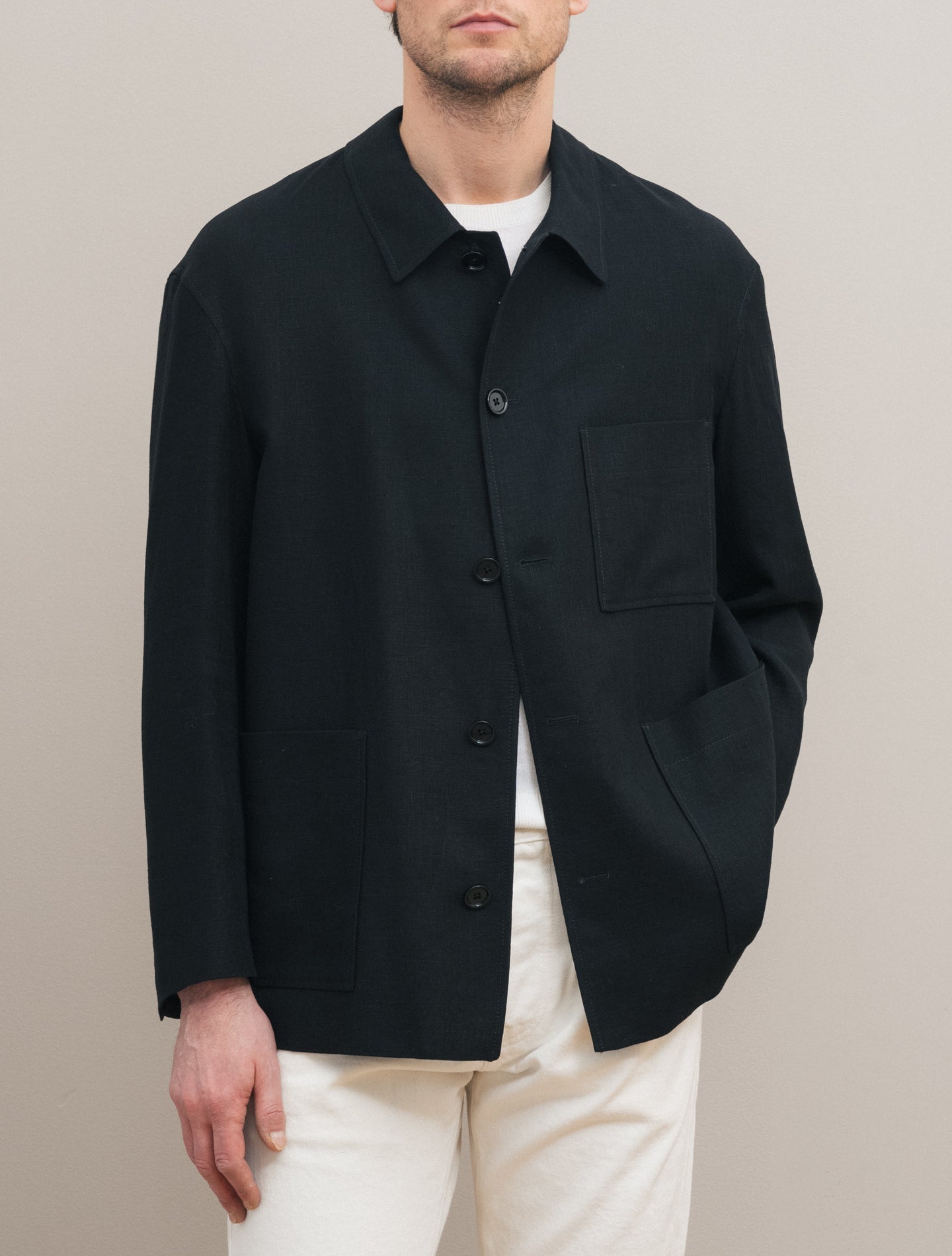 Linen Overshirt Jacket Black Lardini Jackets XS