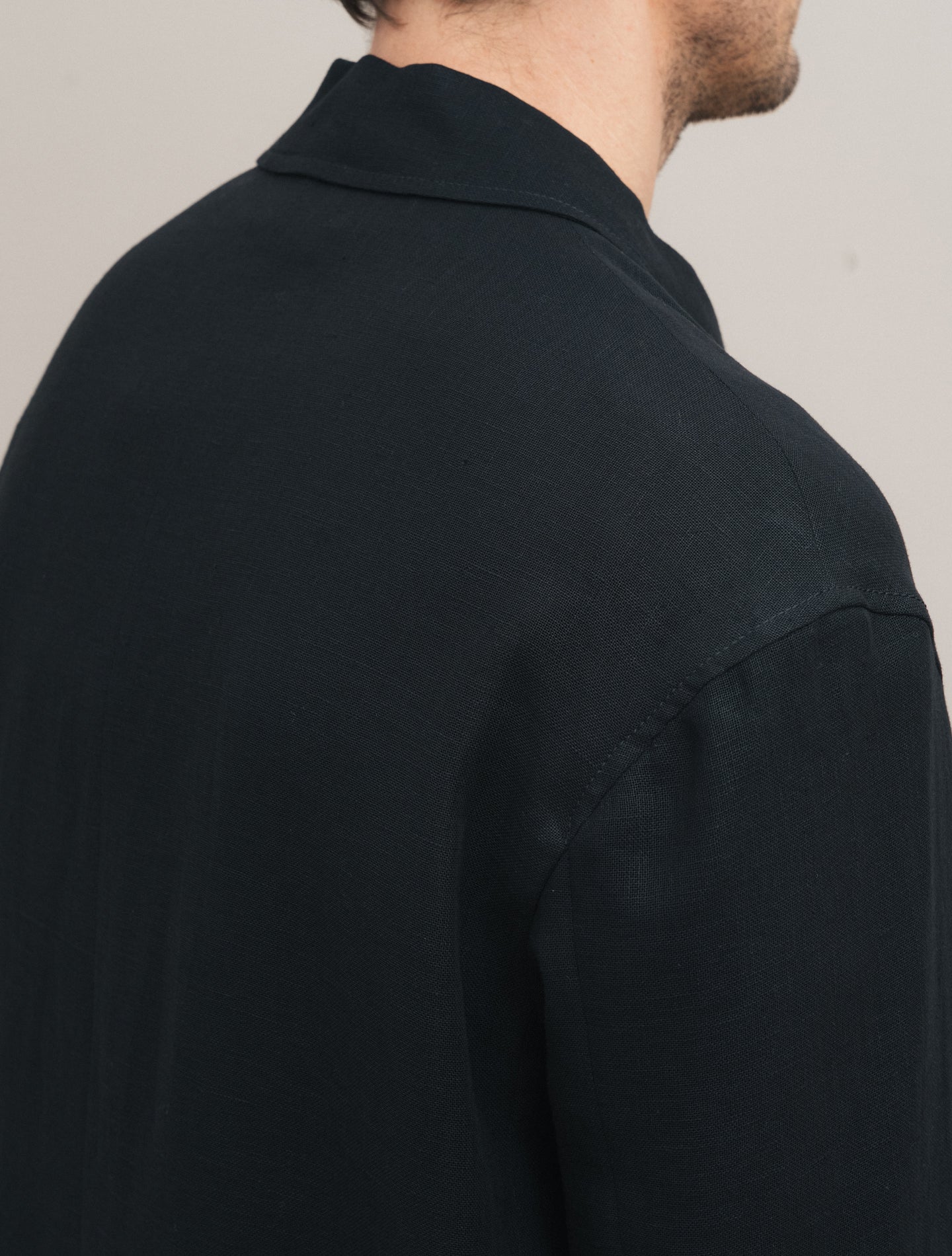 Linen Overshirt Jacket Black Lardini Jackets XS