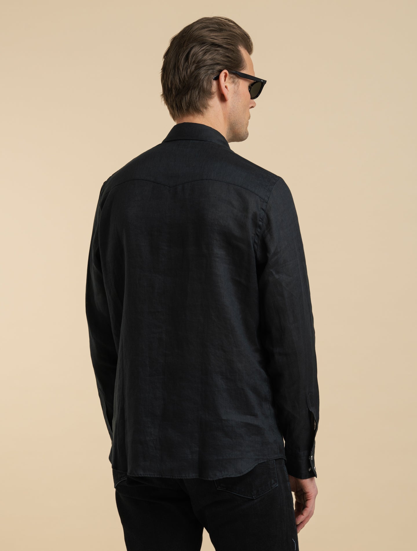 Linen Snap Button Shirt Black Mazzarelli Shirts 38