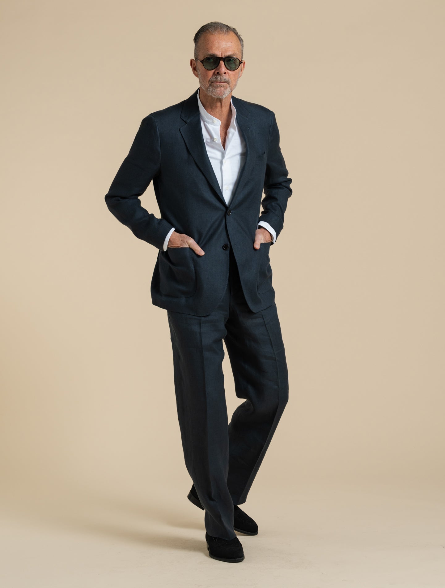 Linen Twill Suit Trousers Navy Lardini 48