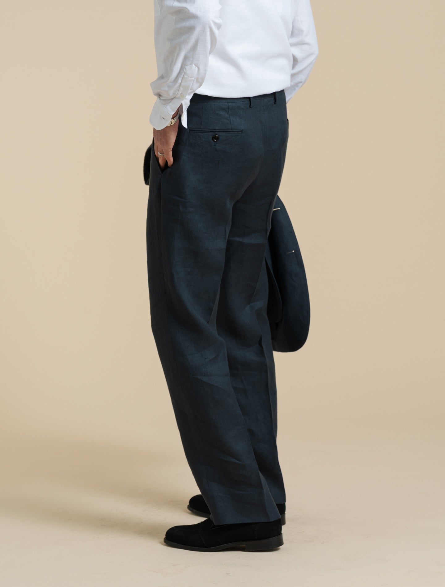 Linen Twill Suit Trousers Navy Lardini 48