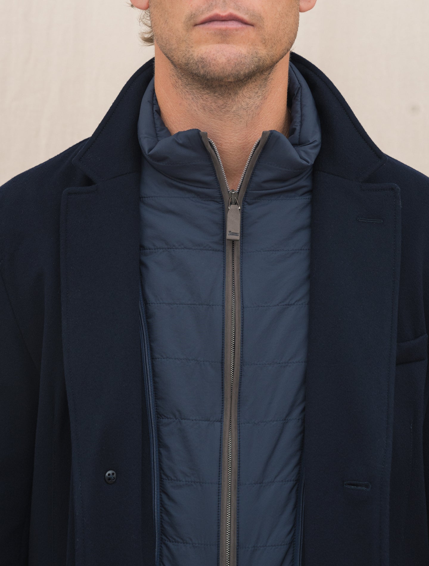 Loro Piana Storm System Padded Wool Coat Navy Herno Outerwear Gabucci