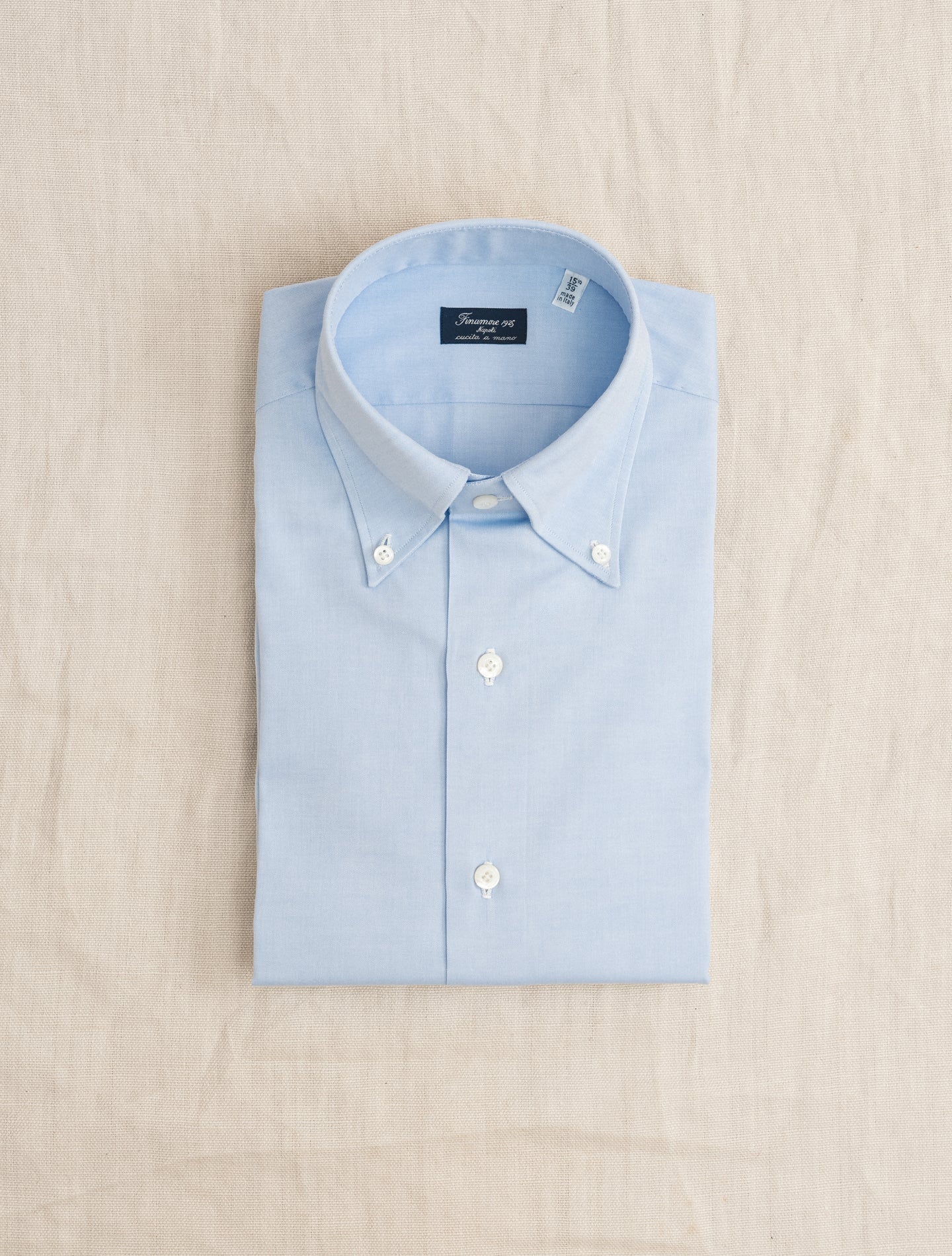 Lucio Pinpoint Button Down Cotton Shirt Light Blue Finamore Shirts 39