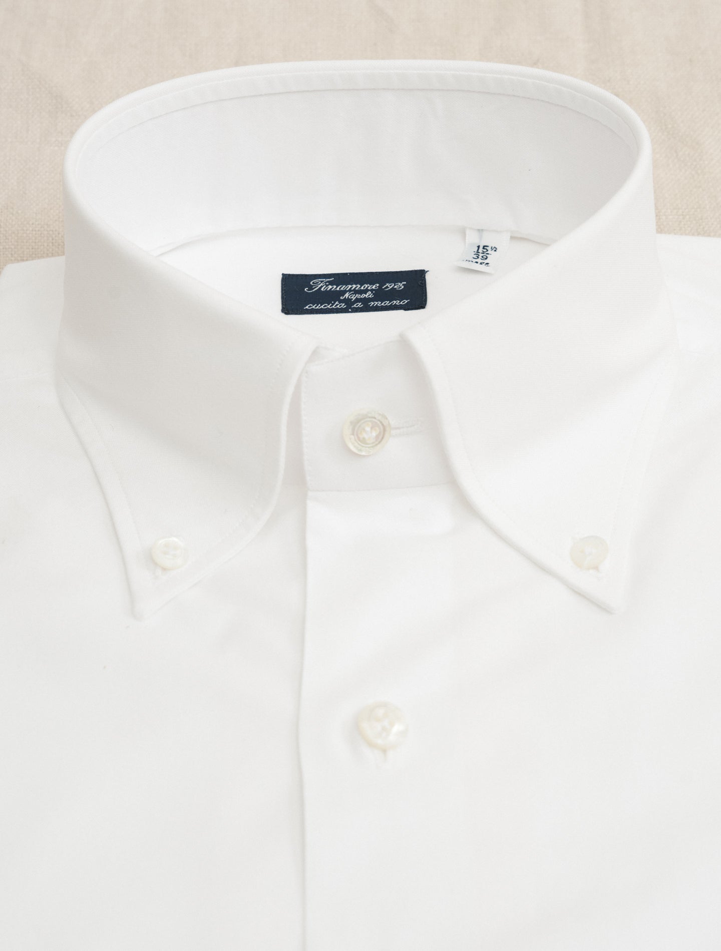 Lucio Pinpoint Button Down Cotton Shirt White Finamore Shirts 39