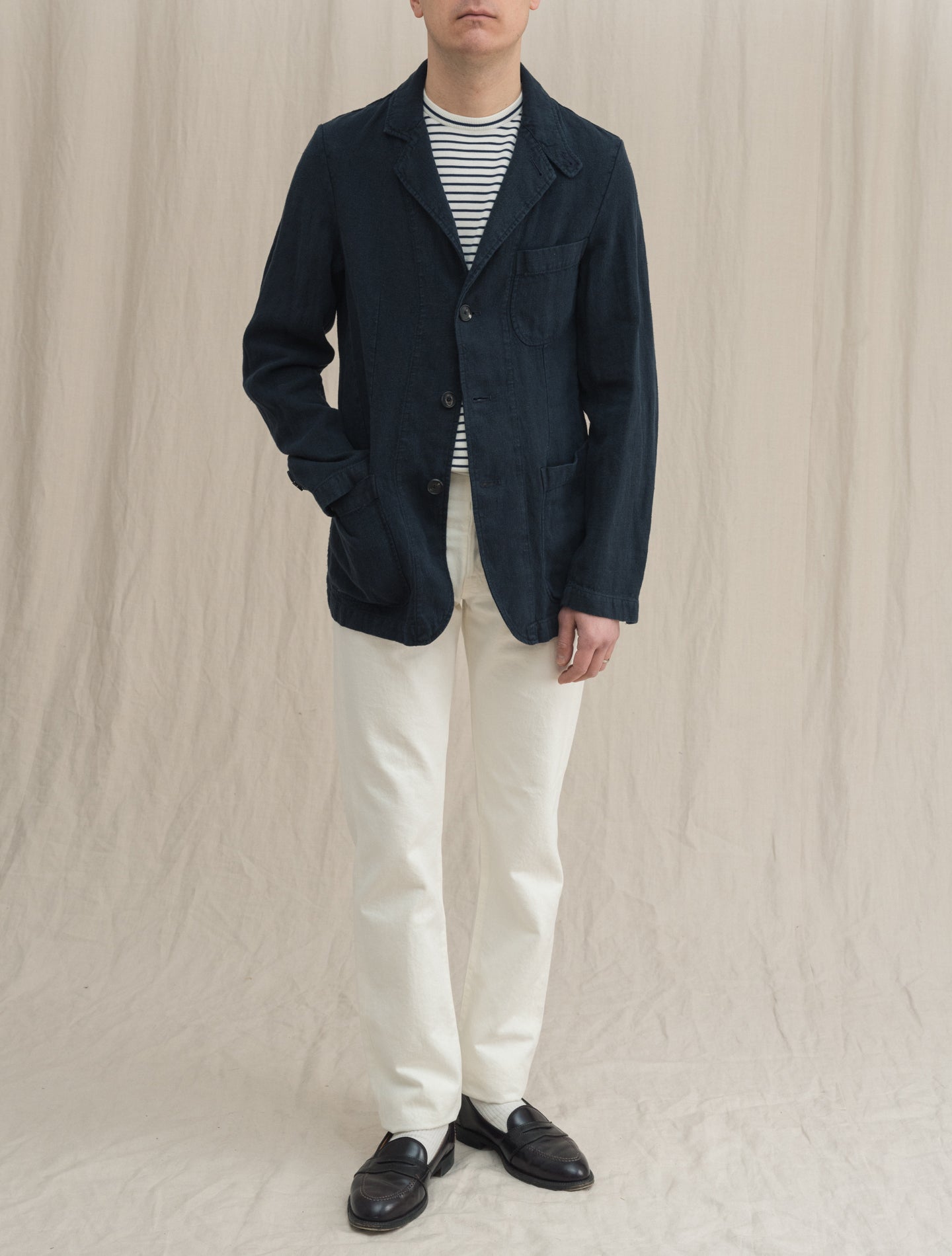 Melzi Jacket Washed Linen Dark Navy Manto Jackets 46