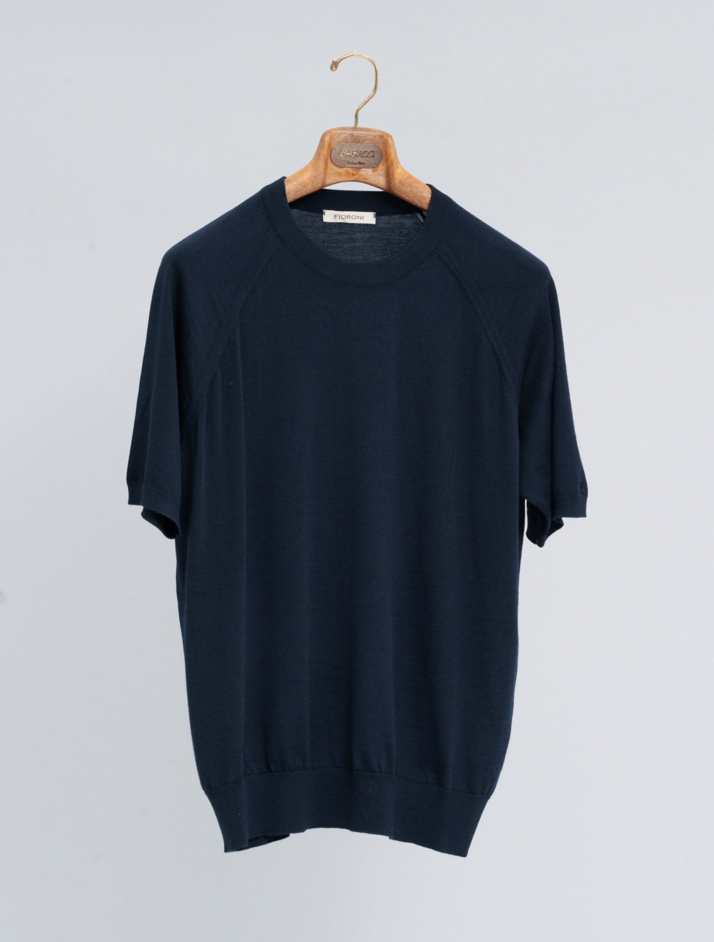 Merino Wool Crewneck T-Shirt Navy Fioroni Knitwear 48