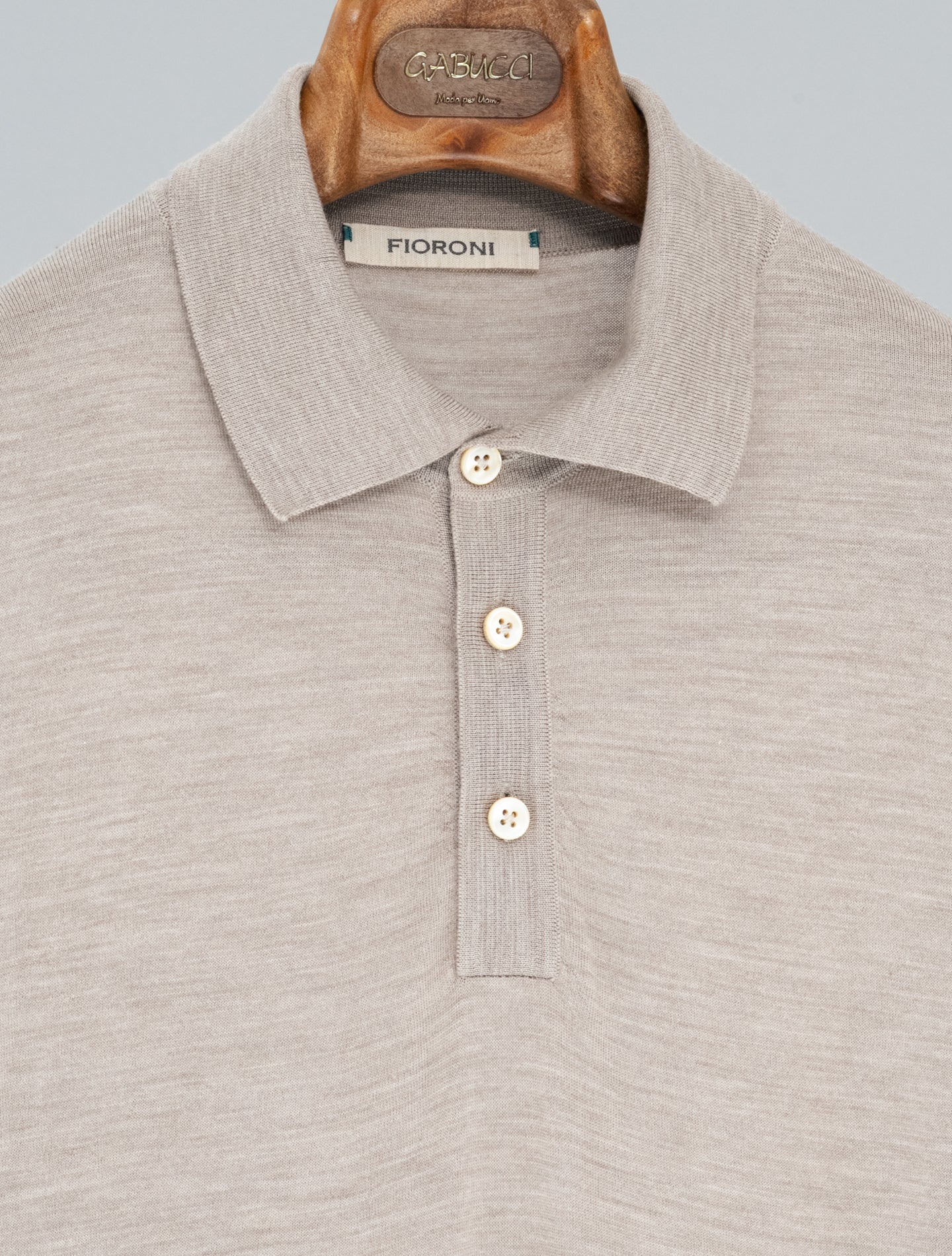 Merino Wool Polo Shirt Long Sleeve Beige Fioroni Polo shirts 48