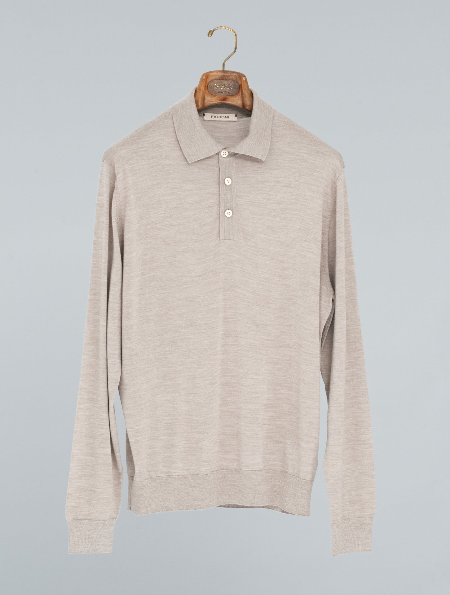 Merino Wool Polo Shirt Long Sleeve Beige Fioroni Polo shirts 48