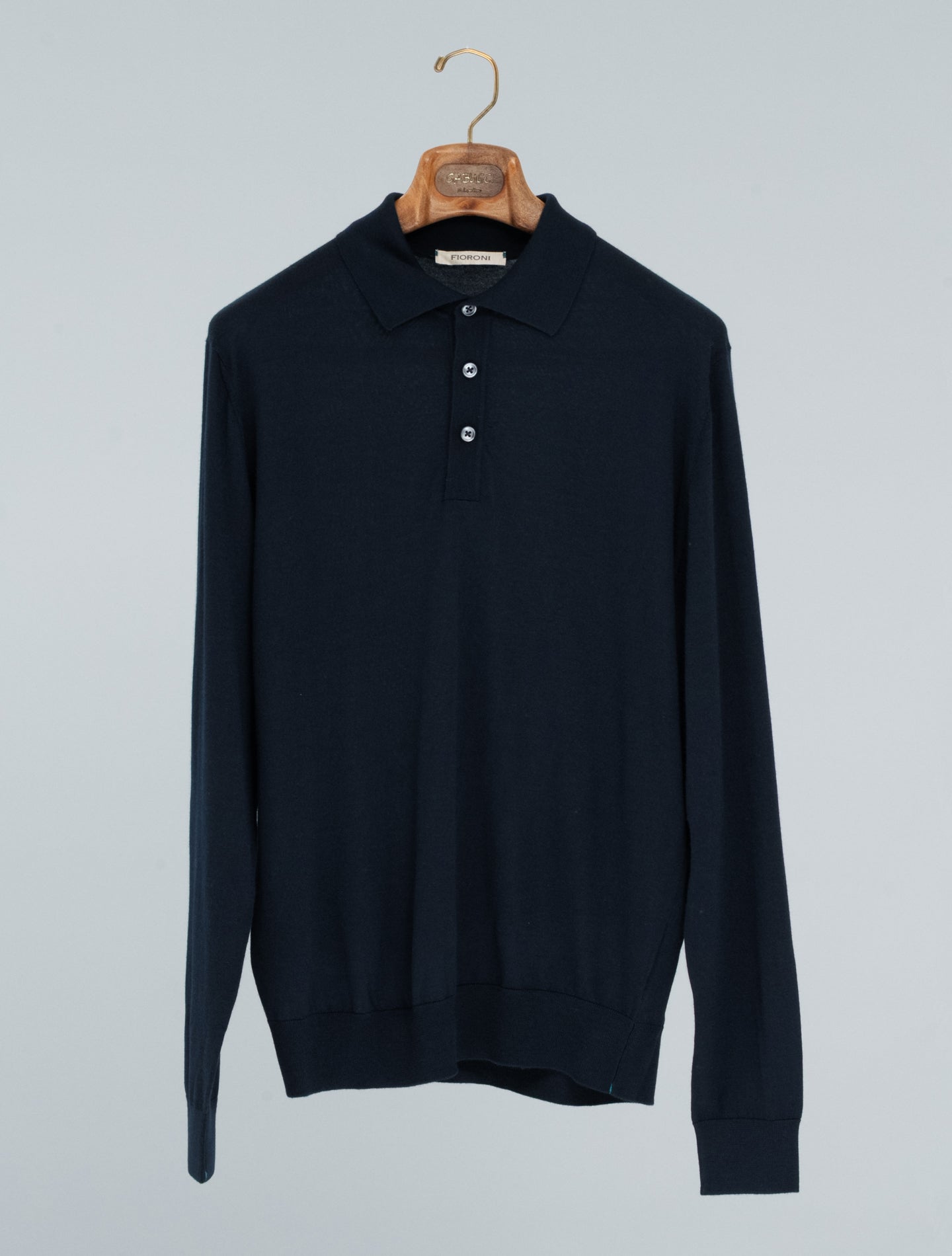 Merino Wool Polo Shirt Long Sleeve Navy Fioroni Polo shirts 48