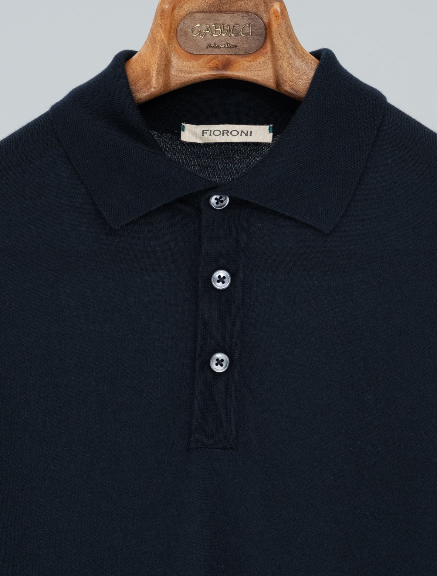 Merino Wool Polo Shirt Long Sleeve Navy Fioroni Polo shirts 48