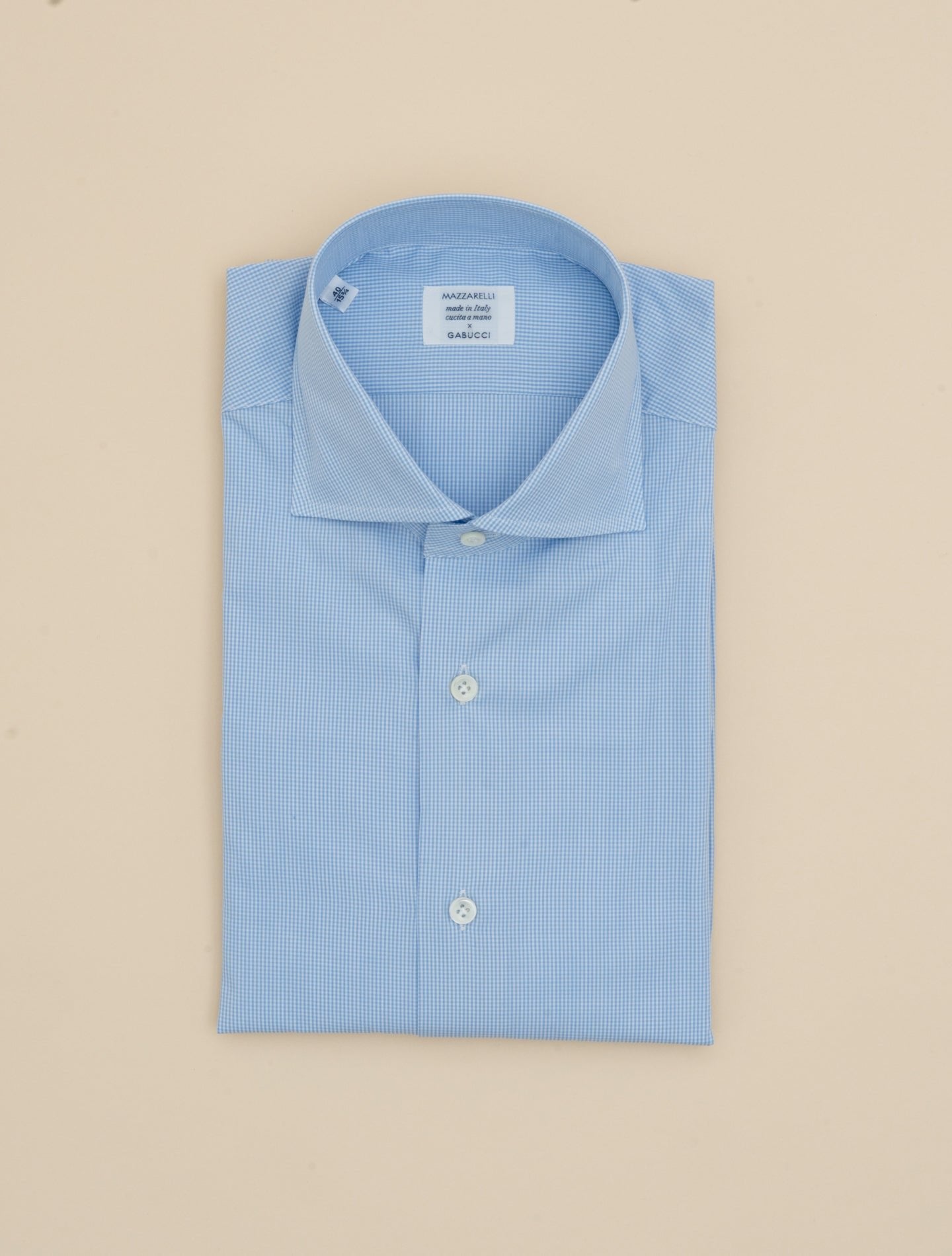 Micro Check Cotton Cut Away Shirt Light Blue Mazzarelli Shirts 39