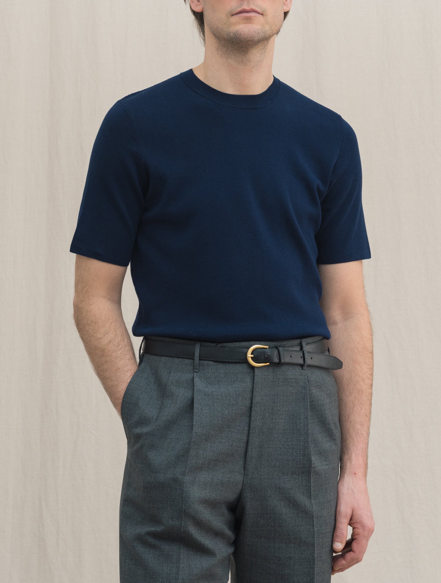 Milano Stitch Crewneck Shirt Sleeve Navy Gabucci T-shirts 48