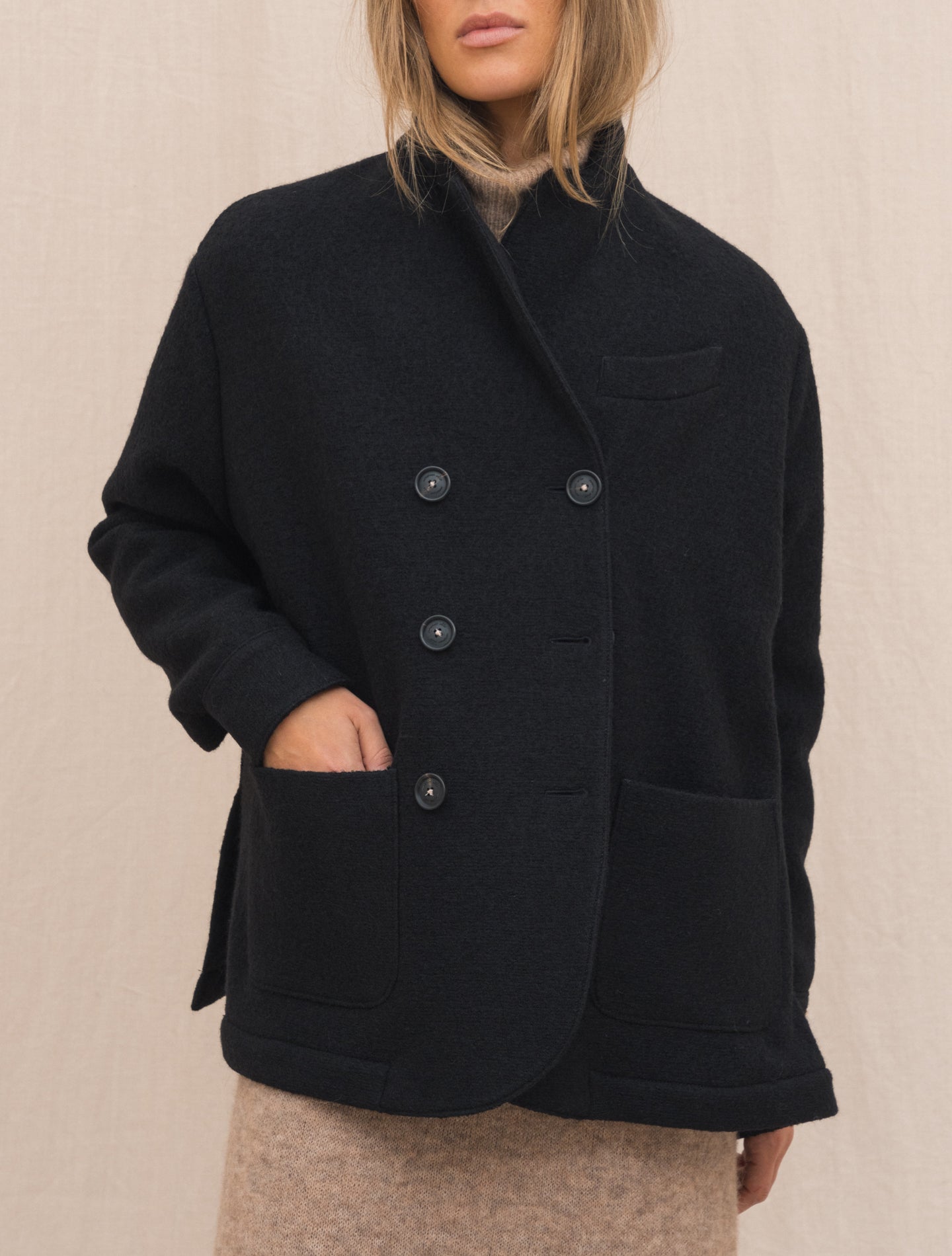 Milyd Boiled Wool Oversize Jacket Black Massimo Alba Outerwear Gabucci