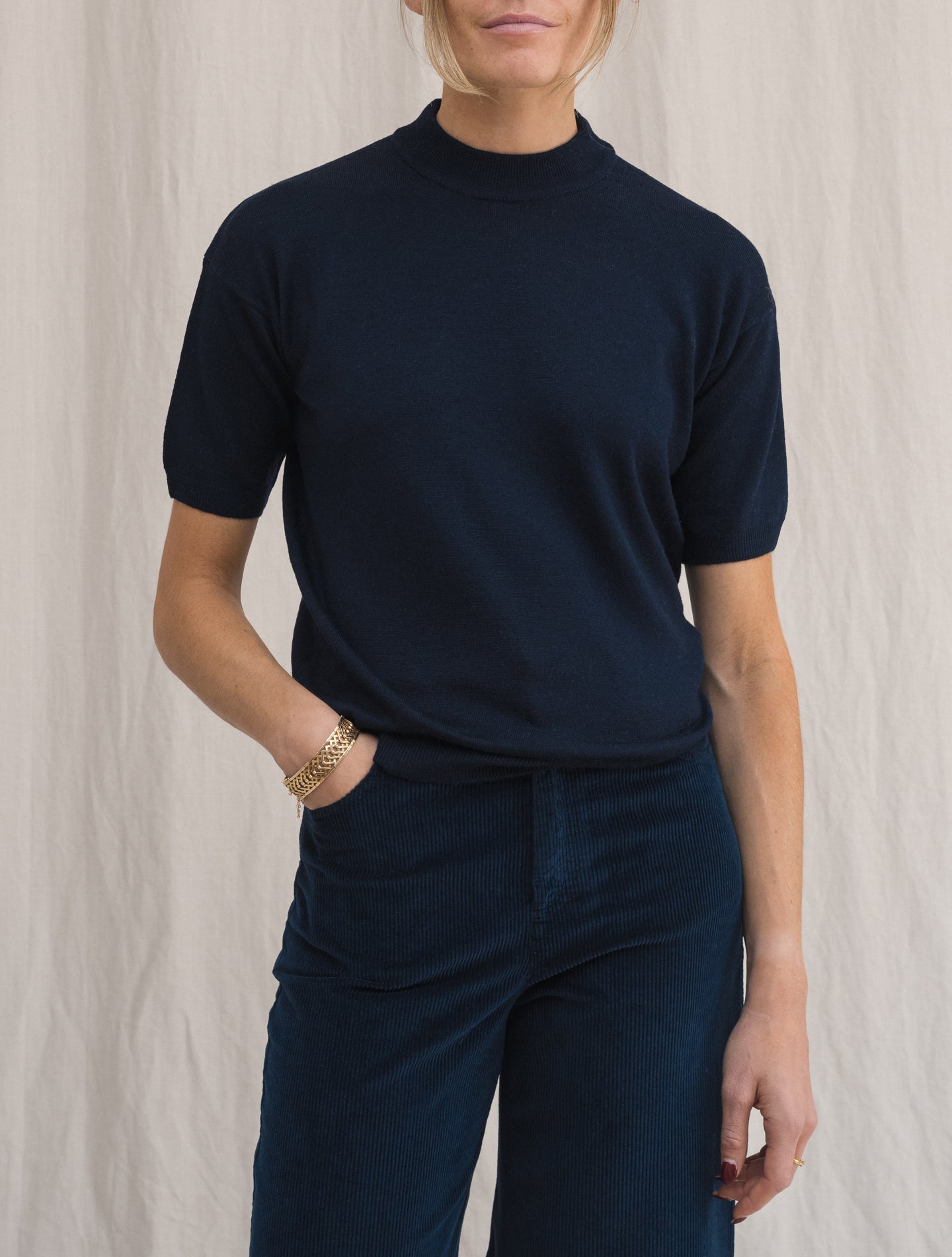 Mockneck Short Sleeve Navy | Gabucci