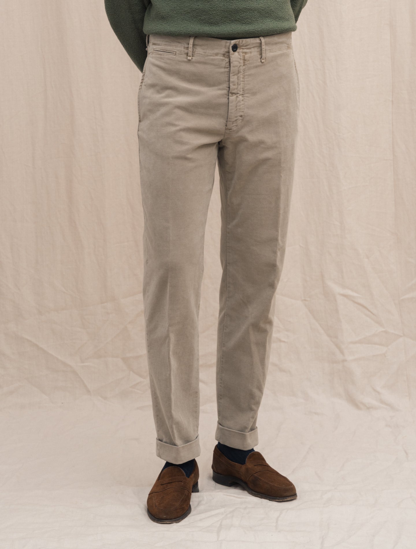 Moleskin Regular Fit Slacks Greige Incotex Trousers Gabucci