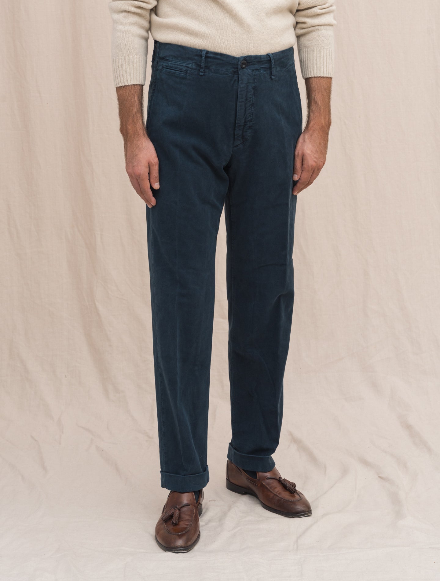 Moleskin Regular Fit Slacks Navy Incotex Trousers Gabucci