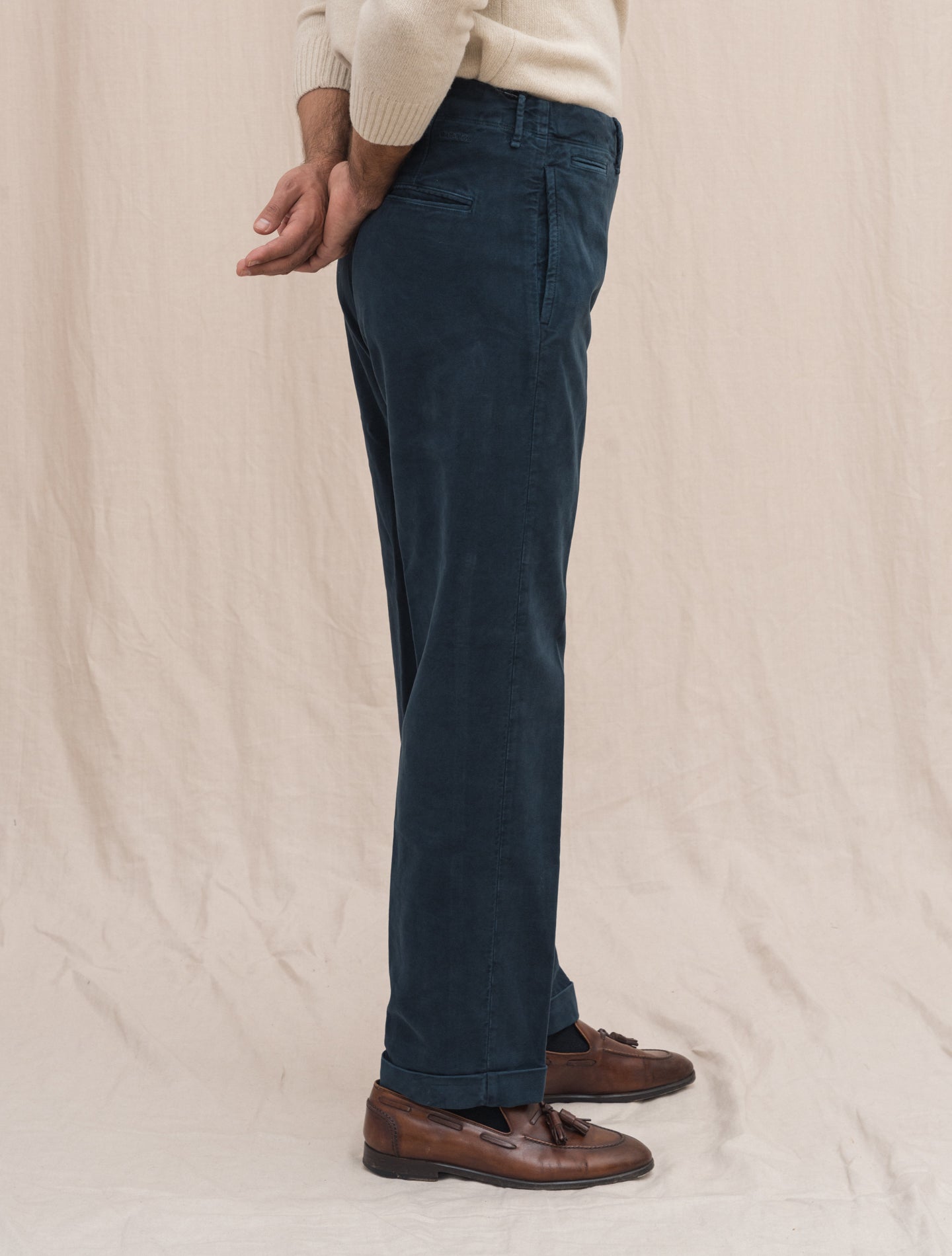 Moleskin Regular Fit Slacks Navy Incotex Trousers Gabucci