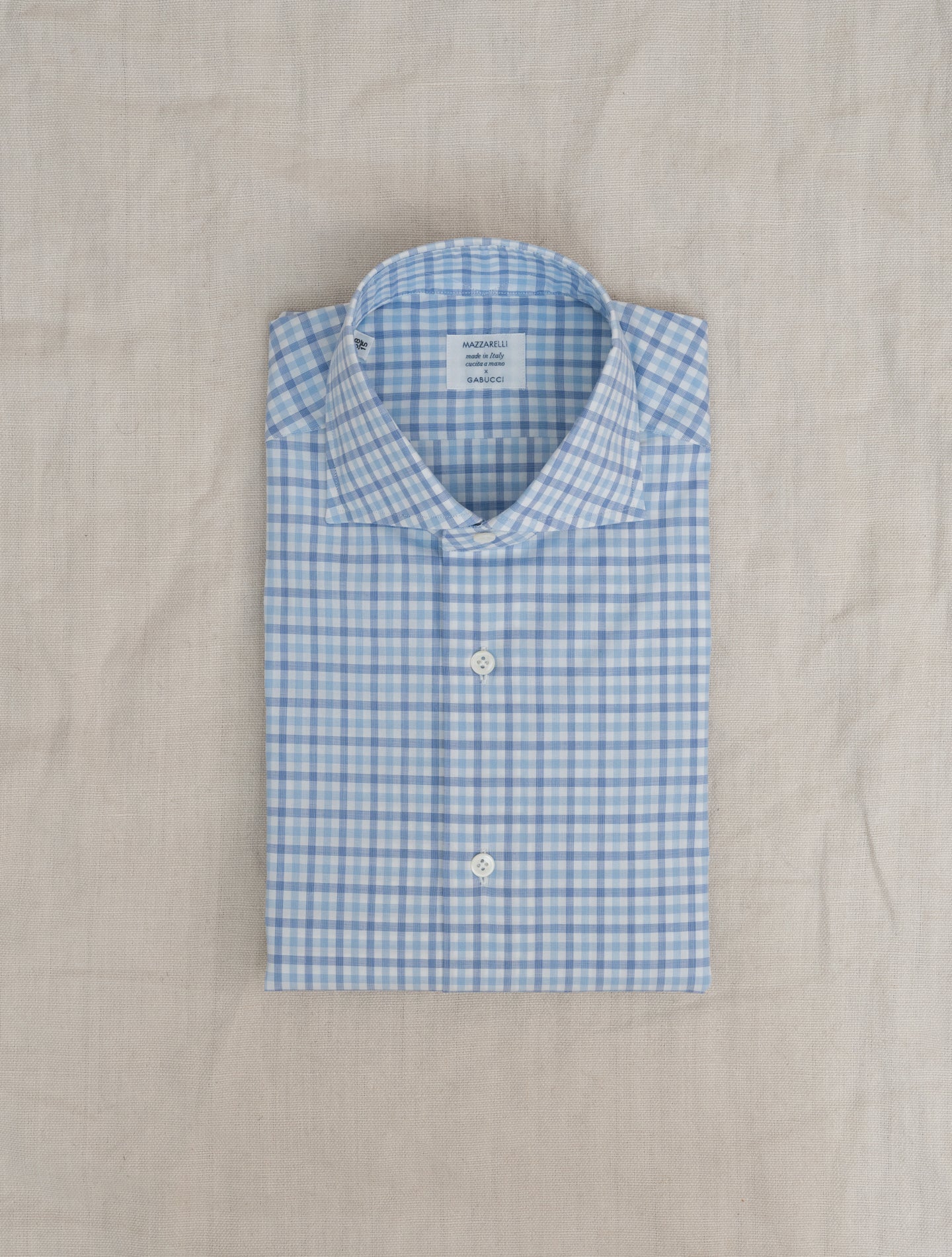 Multi Check Cotton Cut Away Shirt Blue Mazzarelli Shirts Gabucci