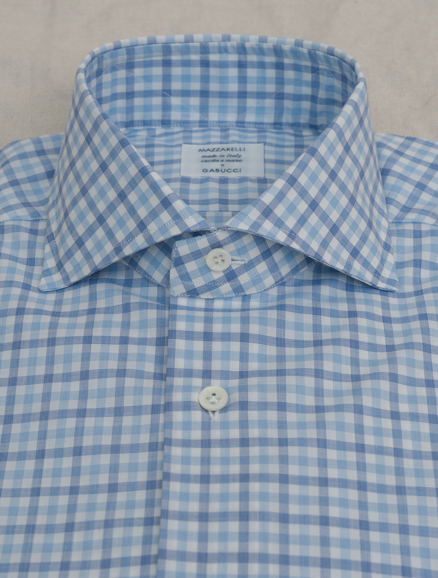 Multi Check Cotton Cut Away Shirt Blue Mazzarelli Shirts Gabucci