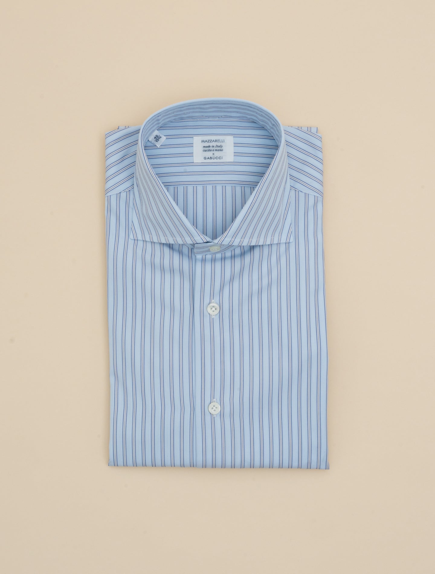 Multi Striped Cotton Cut Away Shirt Light Blue Mazzarelli Shirts 39