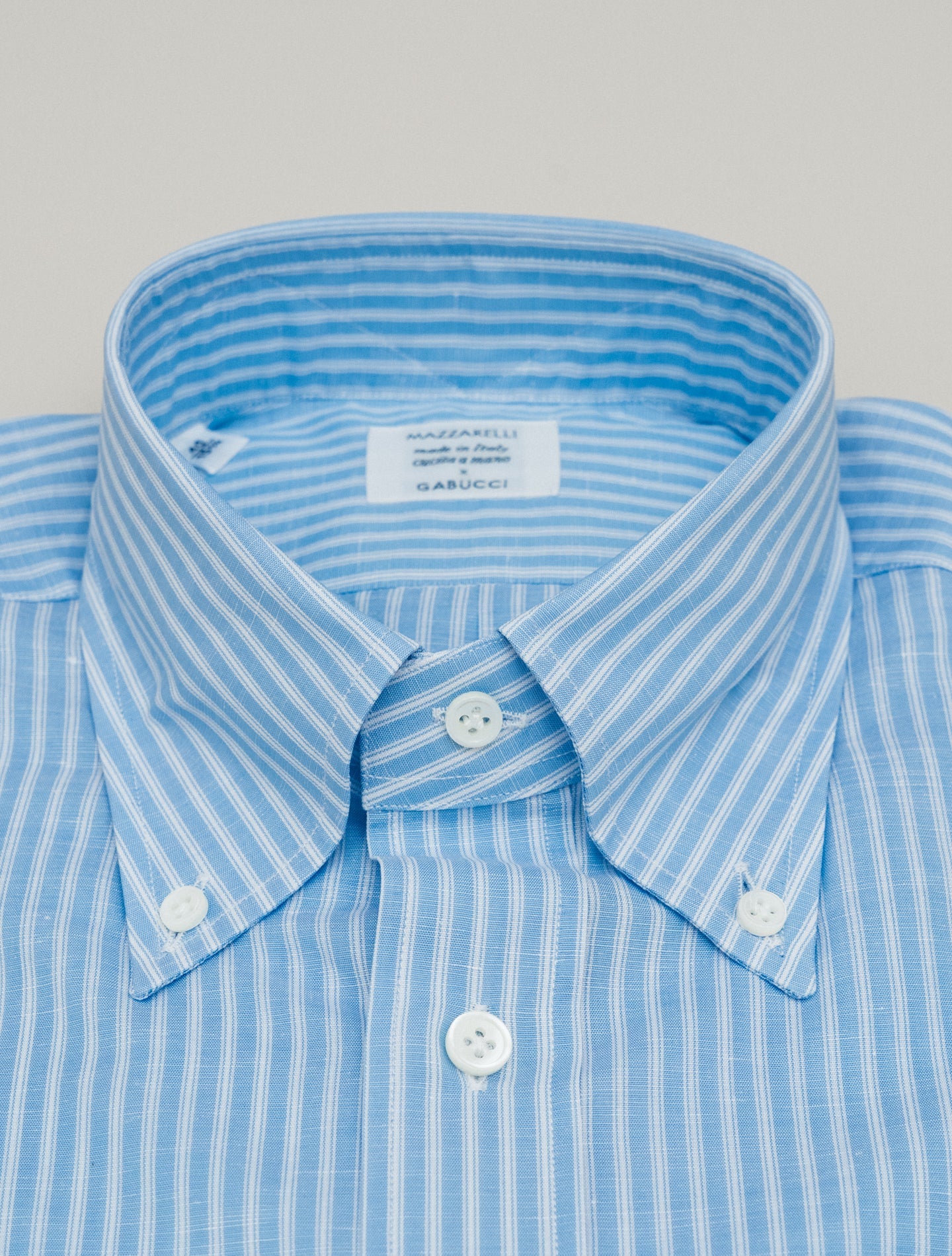 Multi Striped Cotton Linen IVY FitShirt Light Blue Mazzarelli Shirts 38