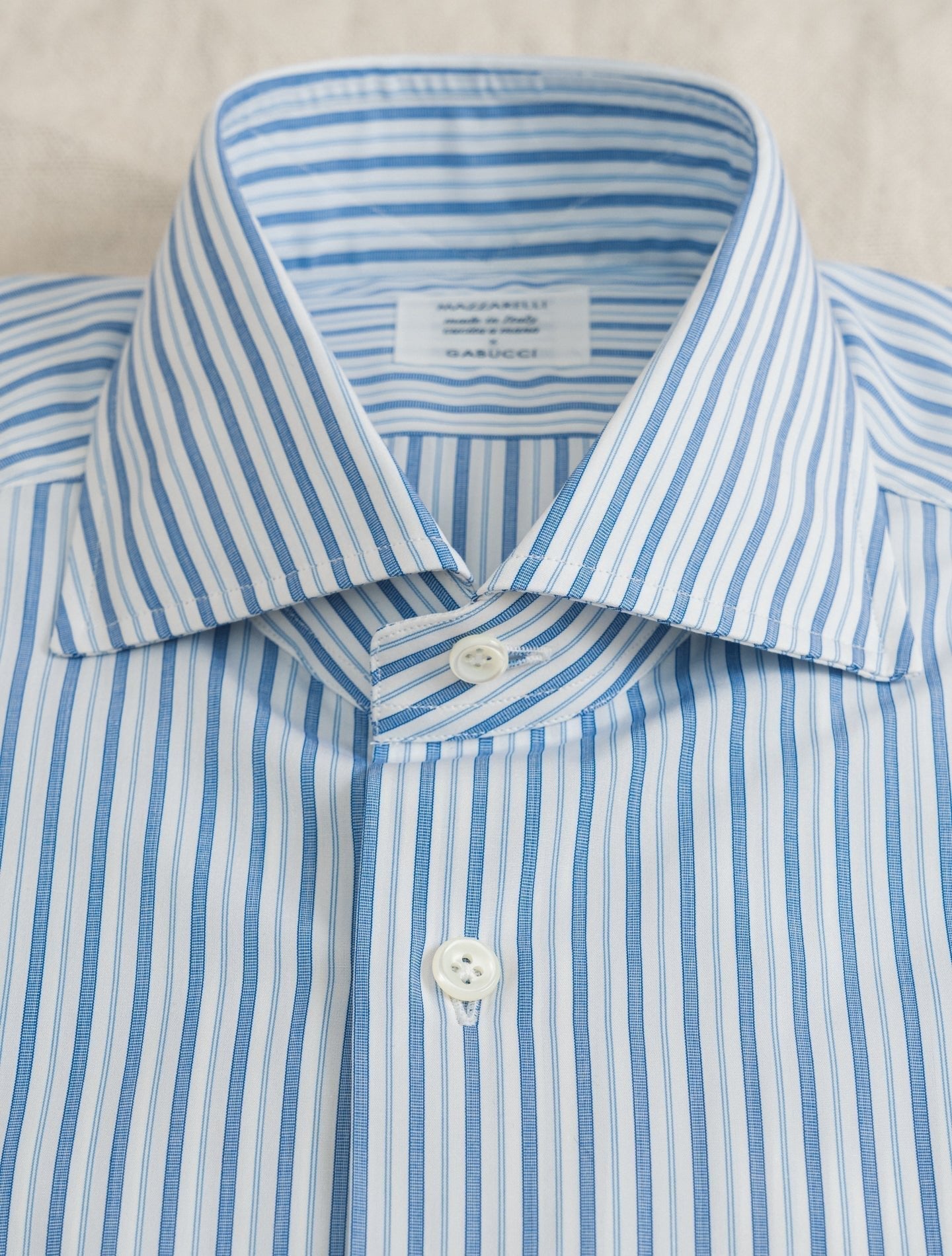 Multistrip Cotton Cut Away Shirt Blue Mazzarelli Shirts 39