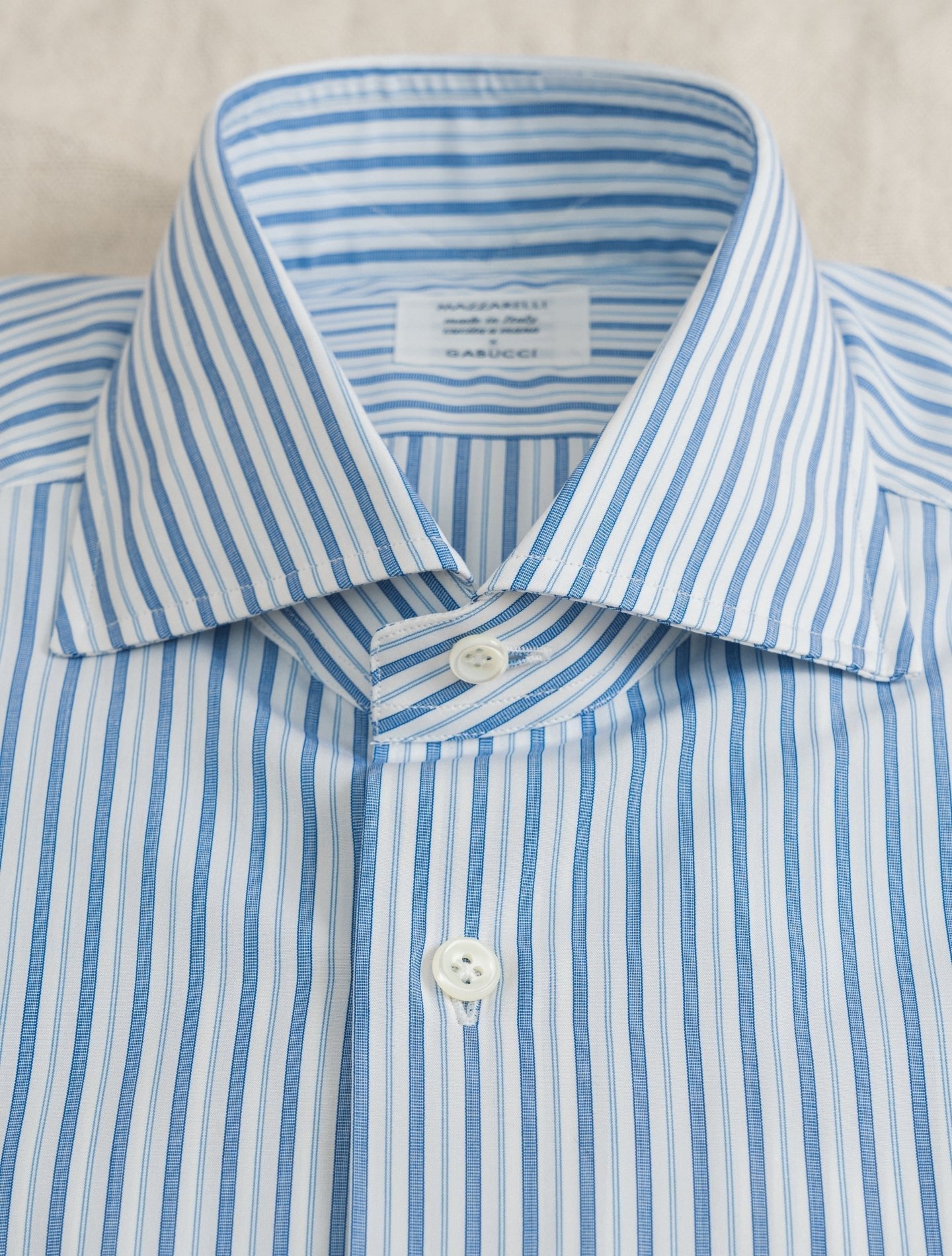 Multistrip Cotton Cut Away Shirt Blue | Gabucci