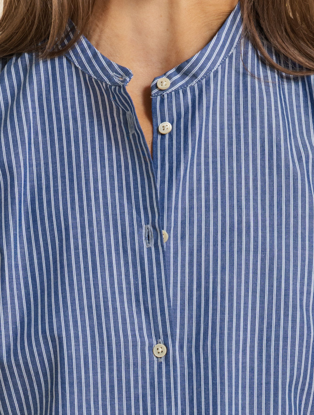 Multistriped Mandarin Collar Shirt Blue Massimo Alba Shirts XS