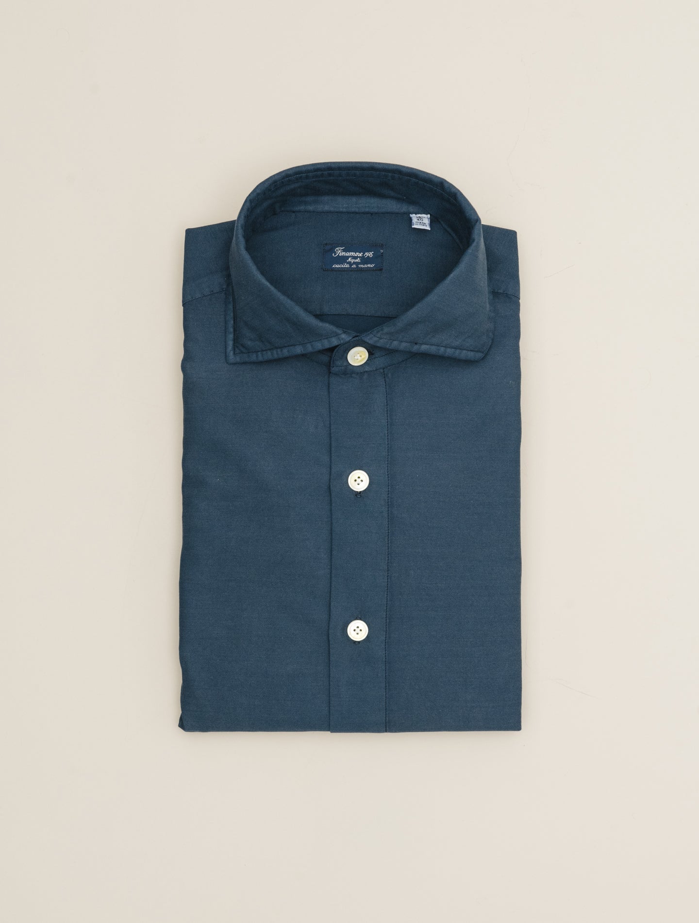 Napoli Eduardo Carlo Riva Cotton Silk Shirt Navy Finamore Shirts 39