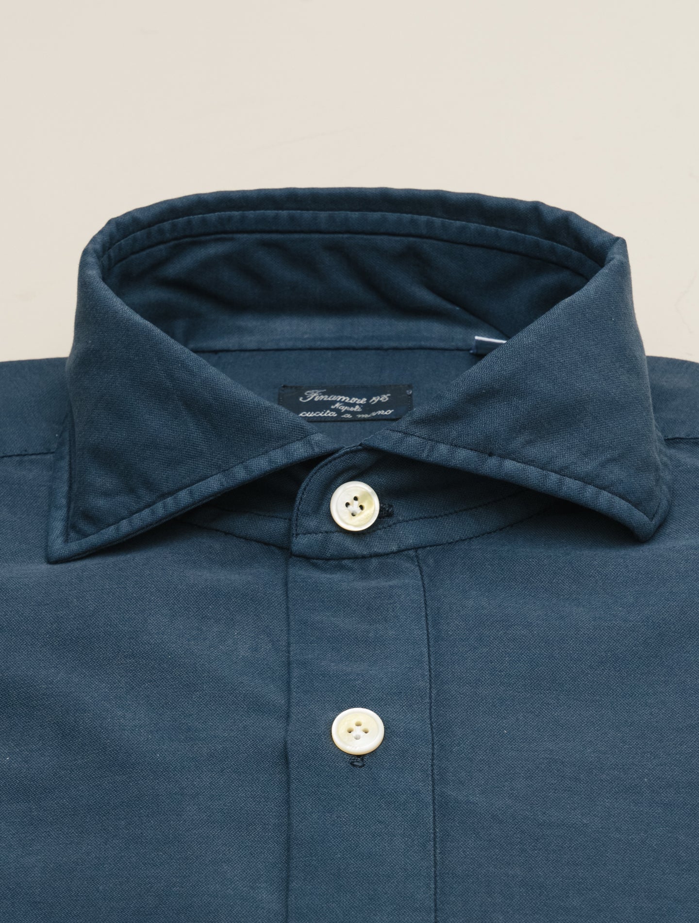 Napoli Eduardo Carlo Riva Cotton Silk Shirt Navy Finamore Shirts 39