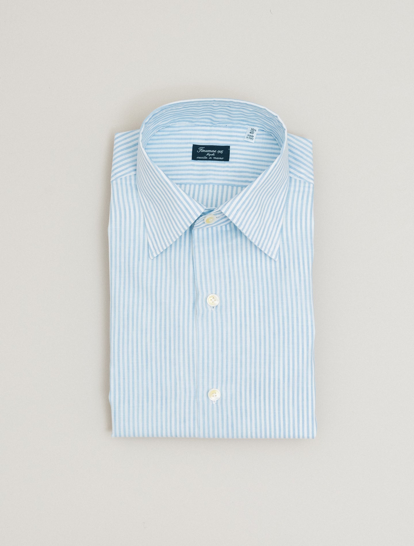 Napoli Giorgio Carlo Riva Cotton Linen Silk Shirt Light Blue Finamore Shirts 38