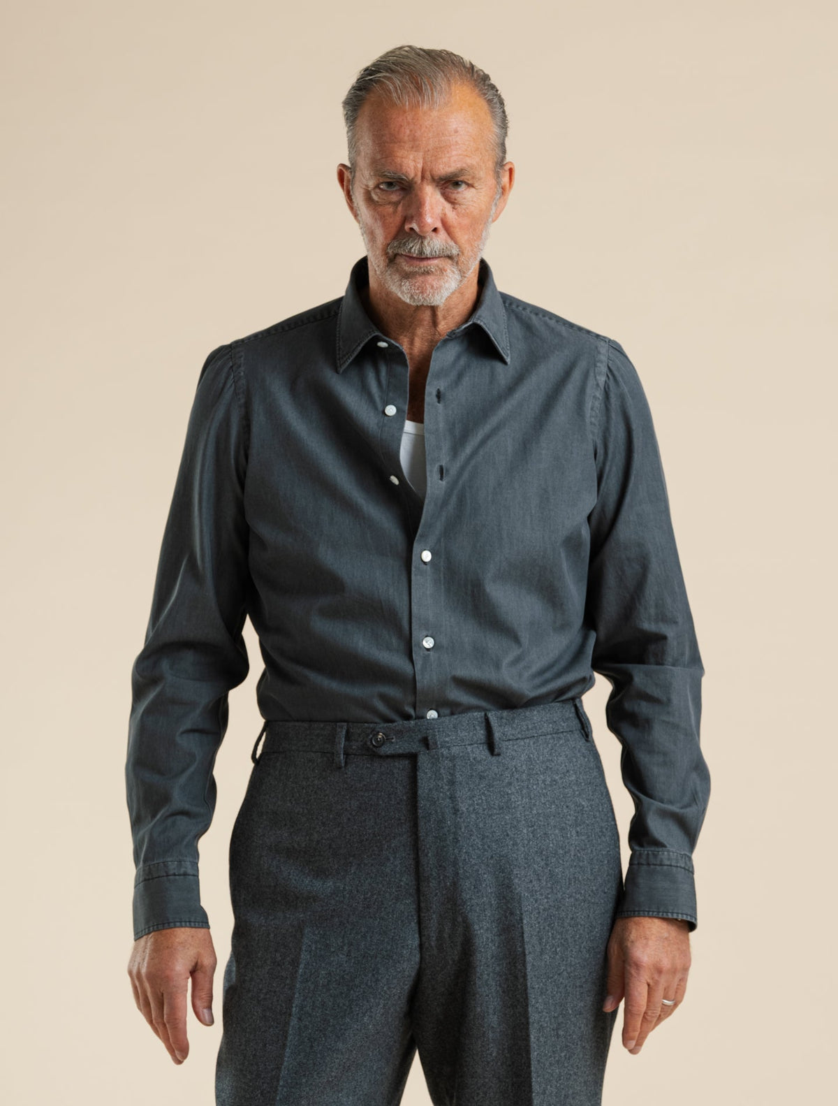Napoli Rodi Light Denim Shirt Grey Finamore Shirts 38