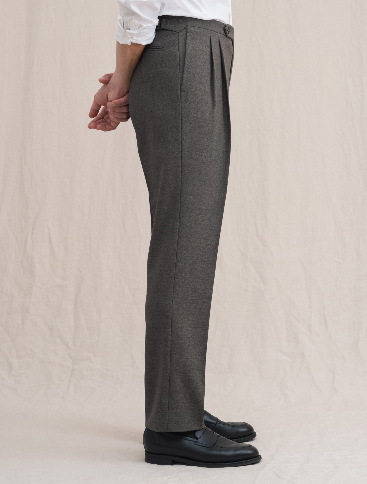 New York Pleated Fresco Trouser Mid grey | Gabucci