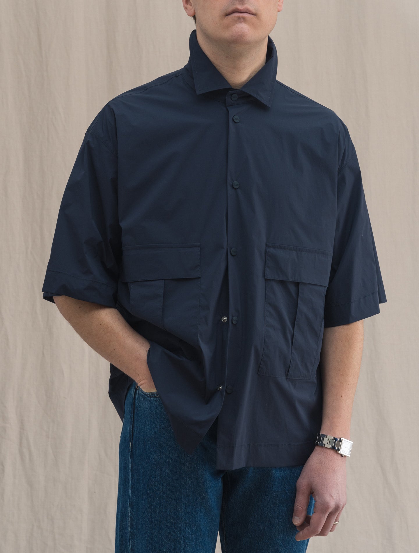 Nylon Short Sleeve Shirt Jacket Navy Herno Shirts 48