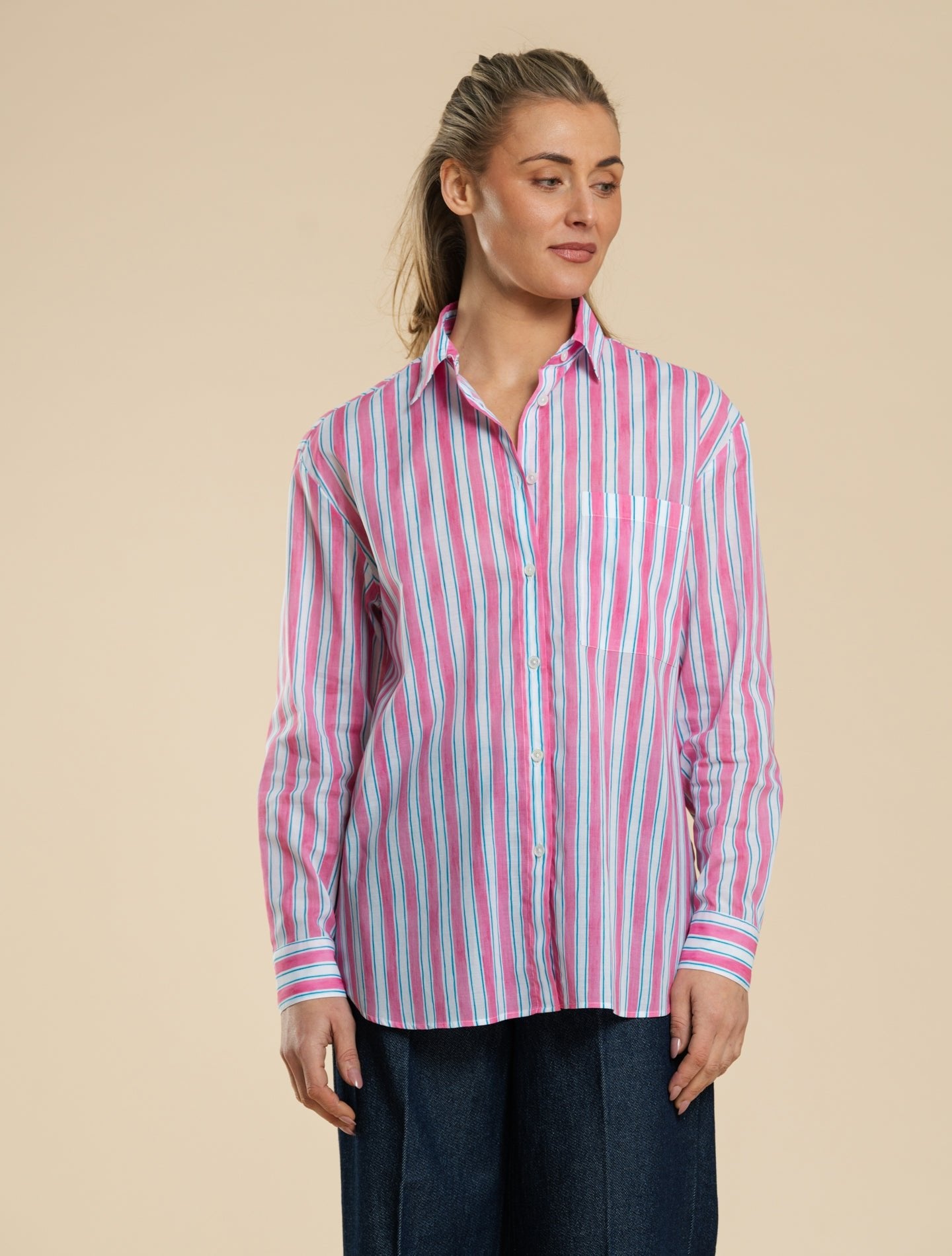 Palmaria Cotton Striped Shirt Pink Fedeli Shirts IT 38