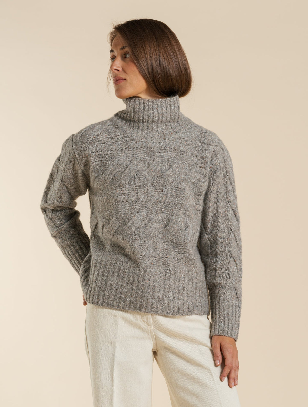 Pattern Knit Alpaca Mix Rollneck Greige Morgano Knitwear IT 40