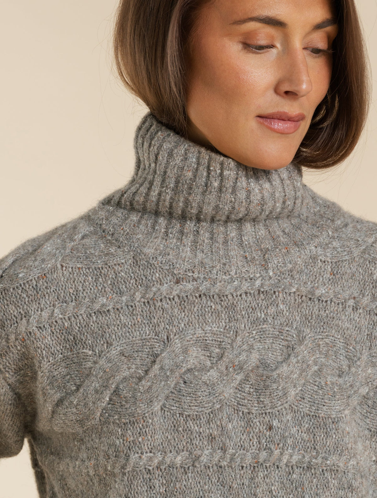 Pattern Knit Alpaca Mix Rollneck Greige Morgano Knitwear IT 40