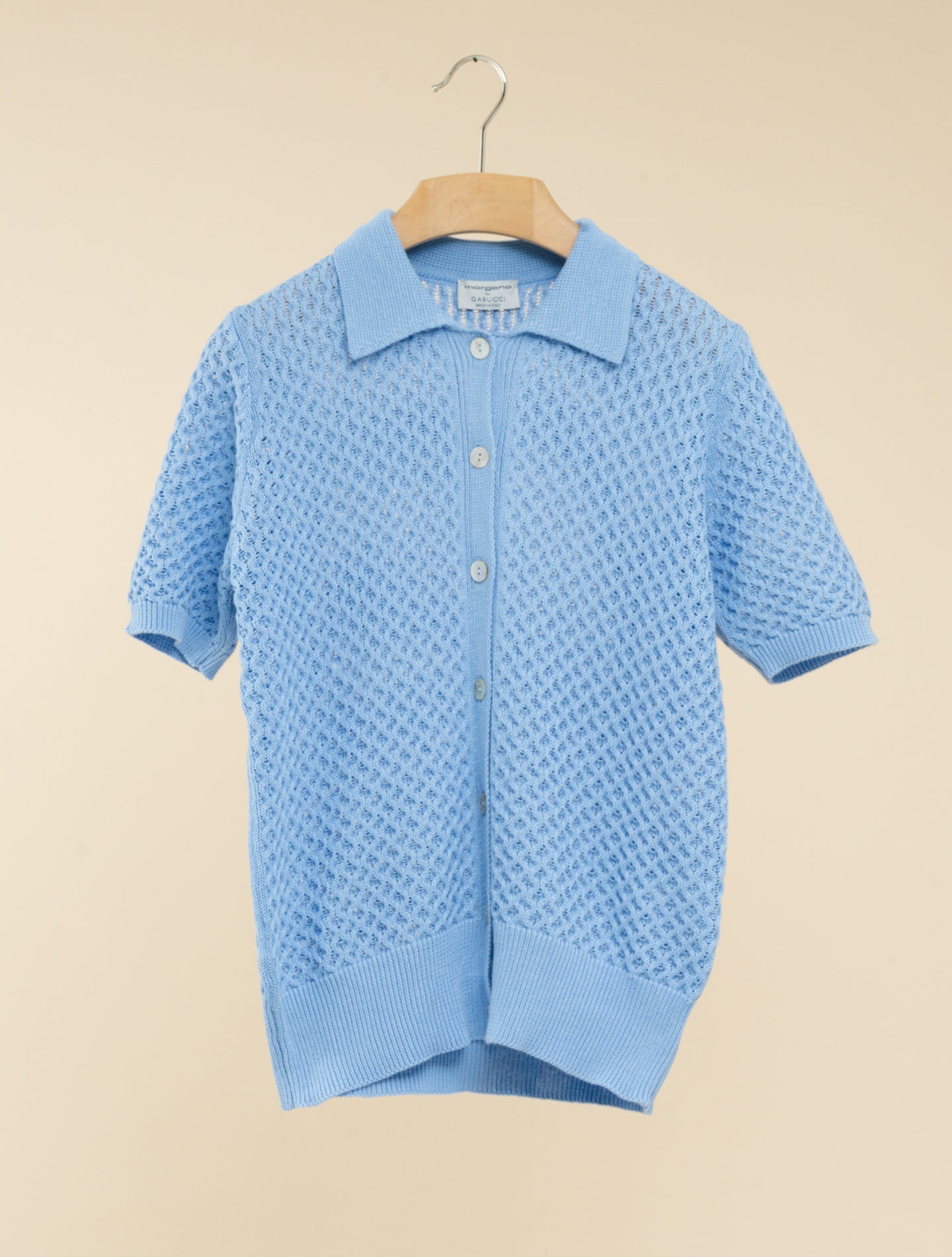 Pattern Knit Short Sleeve Shirt Top Light Blue Morgano Knitwear IT 40