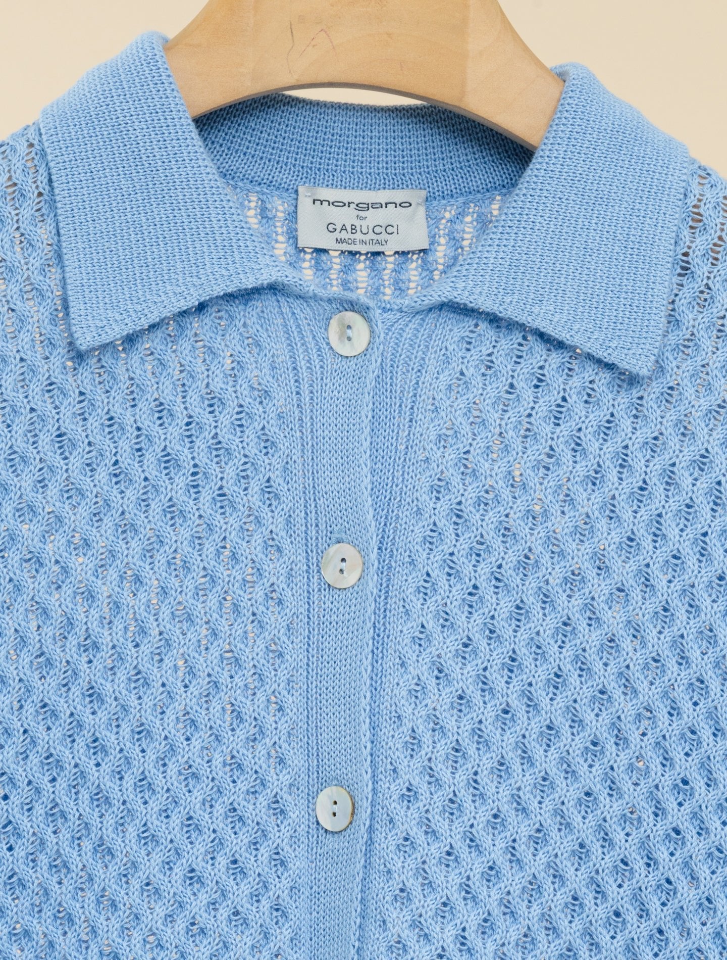 Pattern Knit Short Sleeve Shirt Top Light Blue Morgano Knitwear IT 40